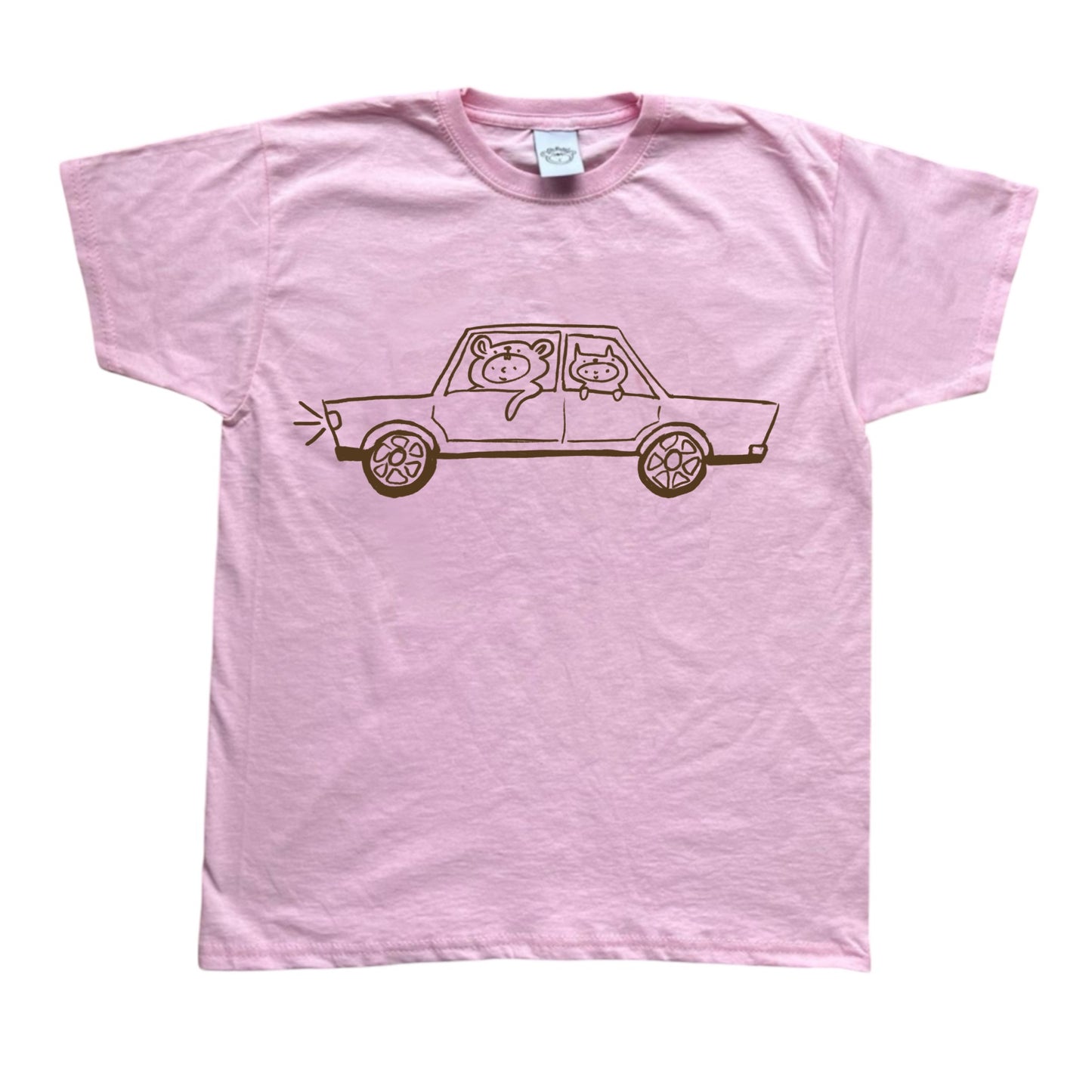 Brown on pink critter road trip tee
