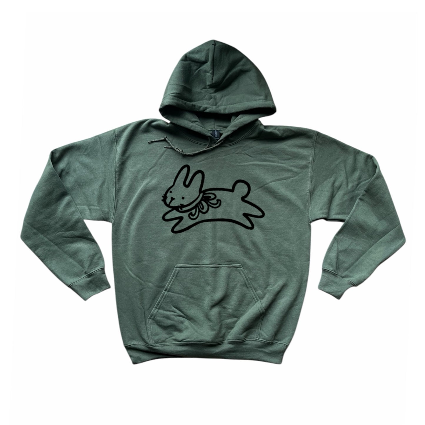 Bow bunny black on khaki hoodie