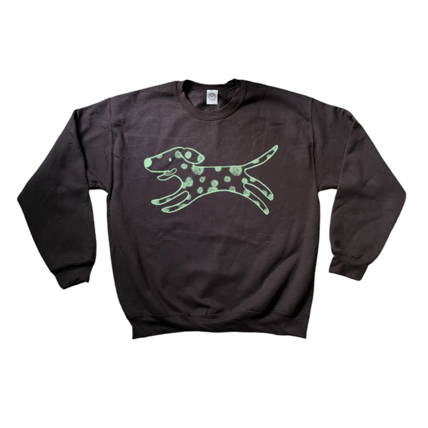 Polka dot dalmatian dog light green on brown sweatshirt