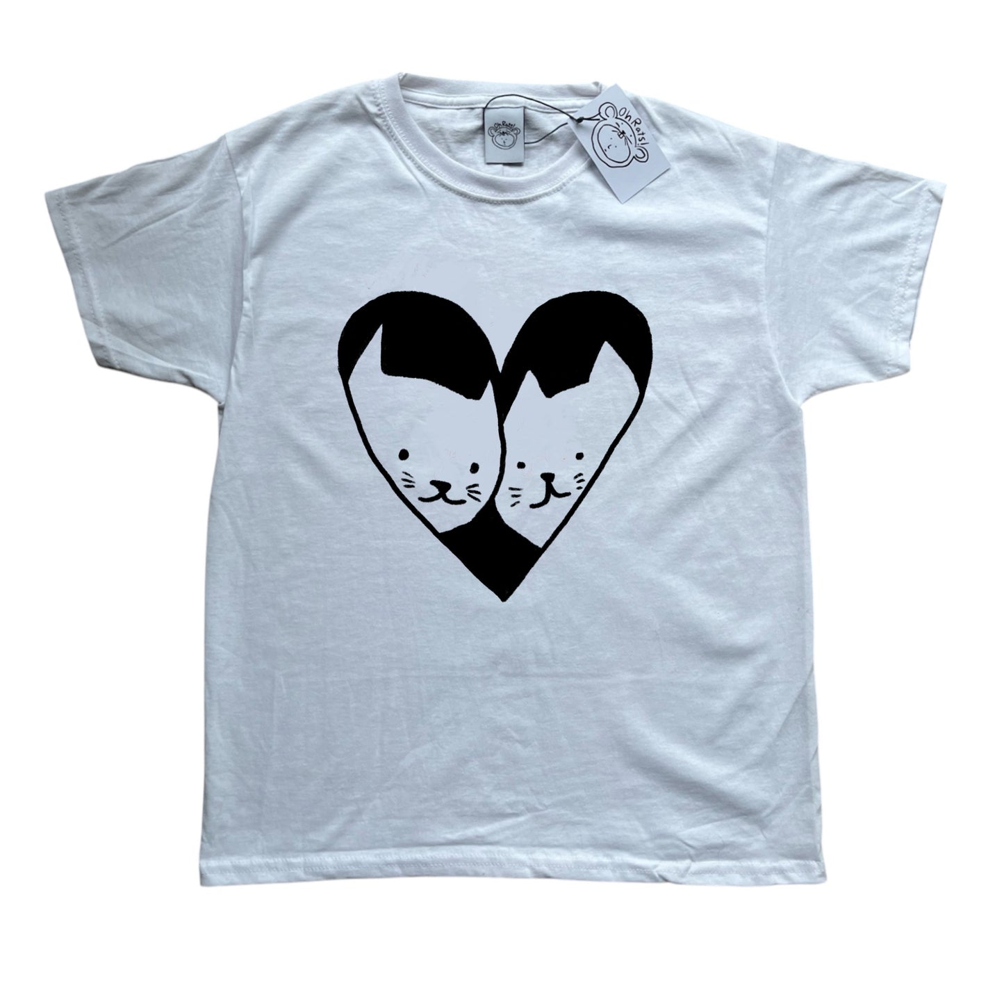 2 Cats in Love black on white Tee