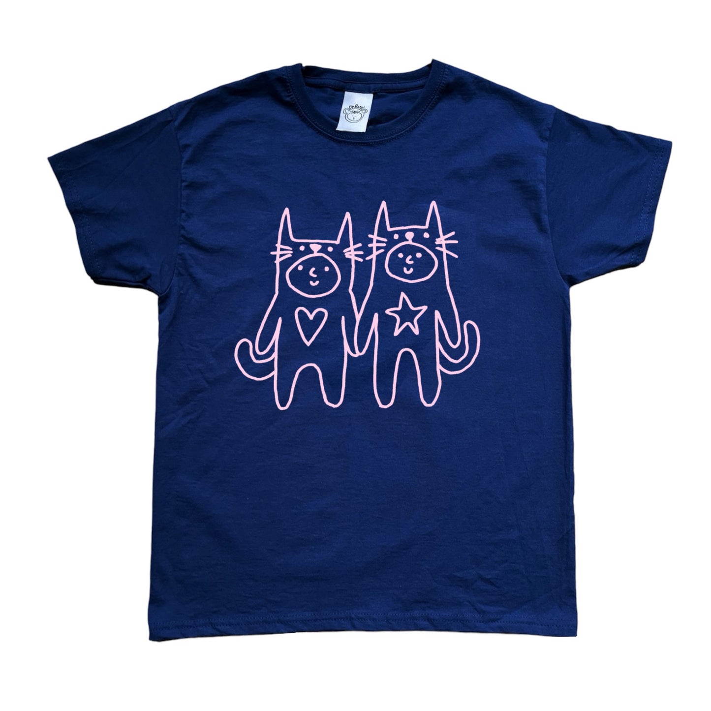 Two critters in love pink on navy Tee