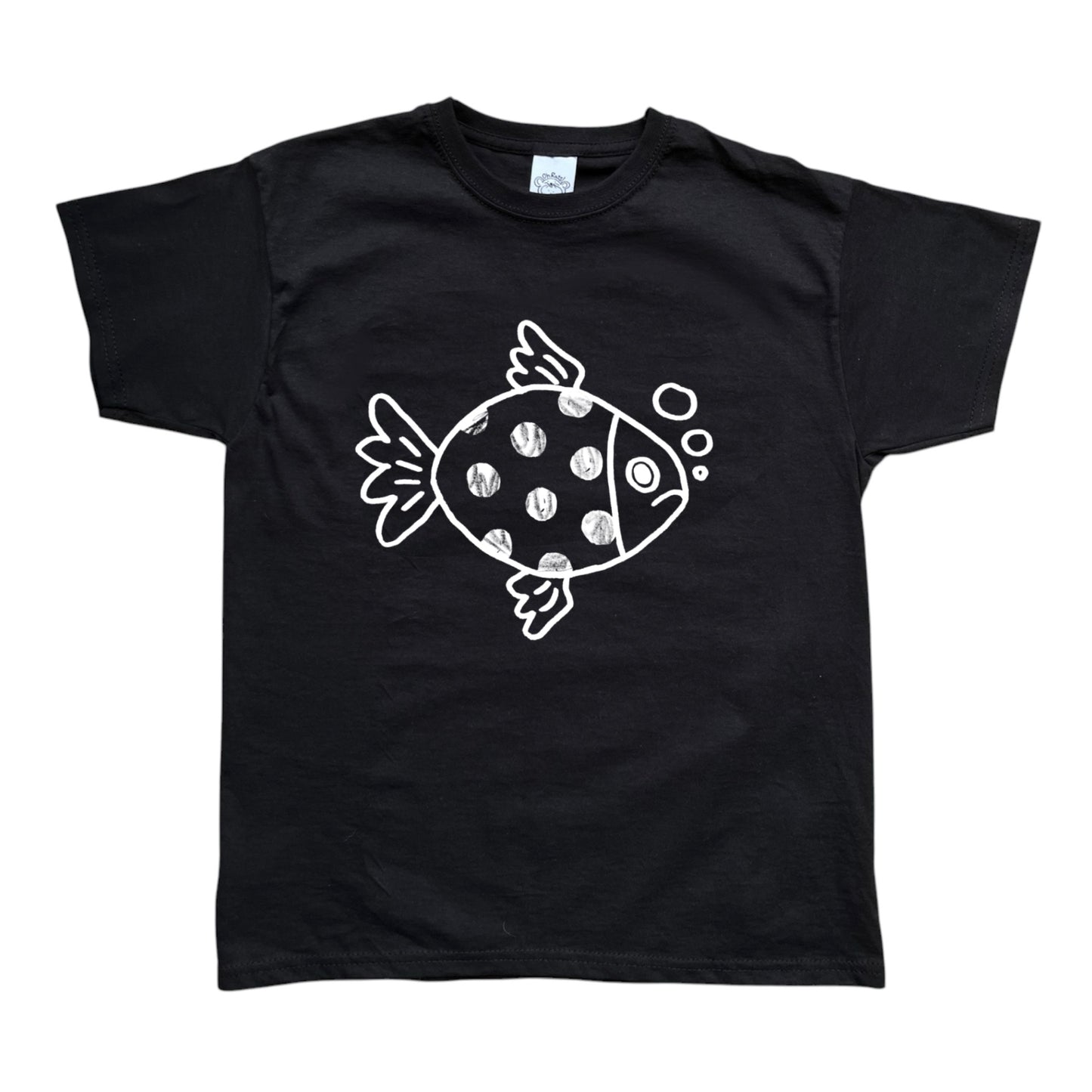 Polka dot fishy white on black Tee