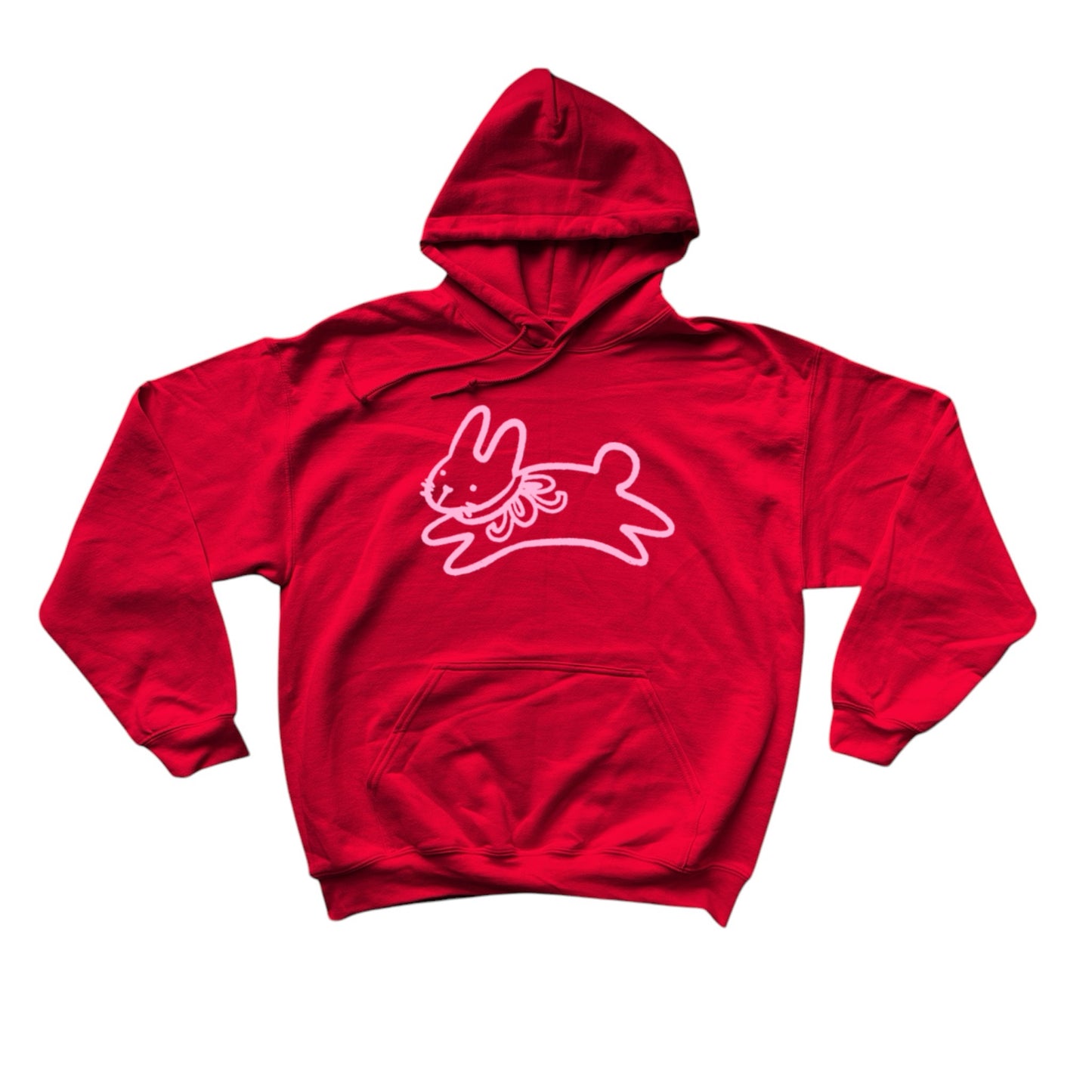 Bow bunny pink on red hoodie