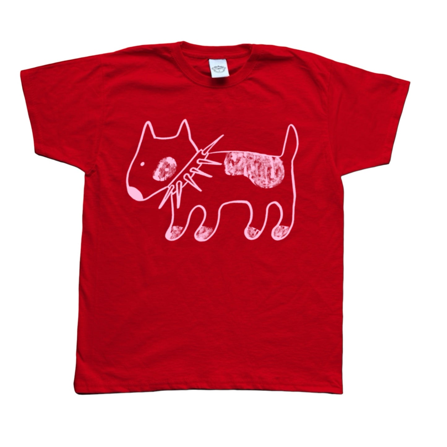 Spiky collar dog pink on red Tee