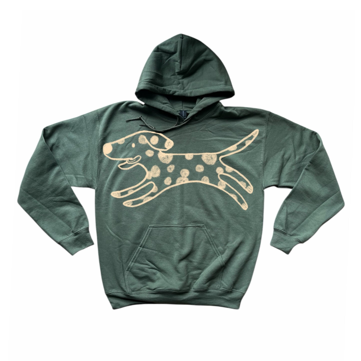 MEGA Polka dot dalmatian dog beige on khaki hoodie