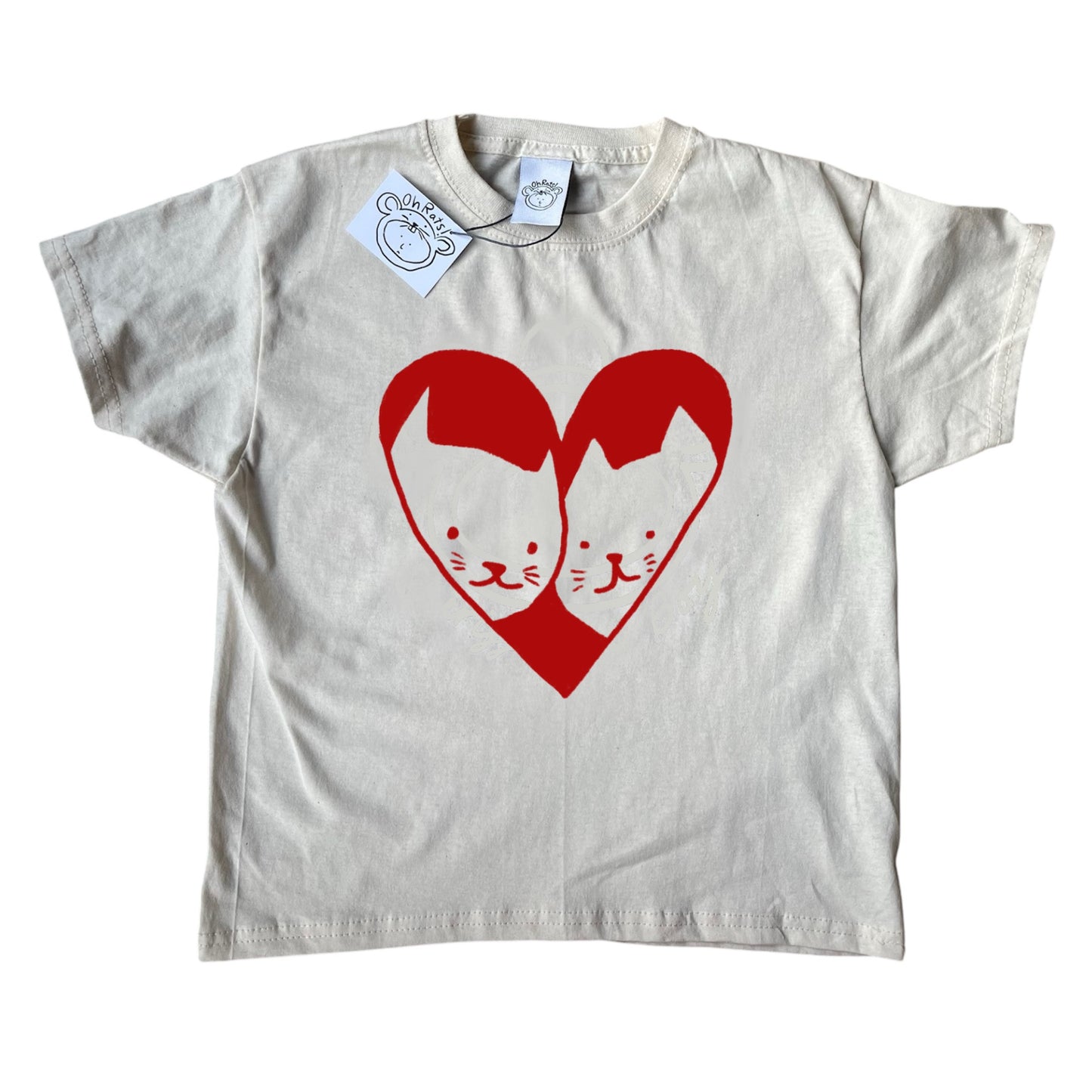 2 Cats in Love red on beige Tee