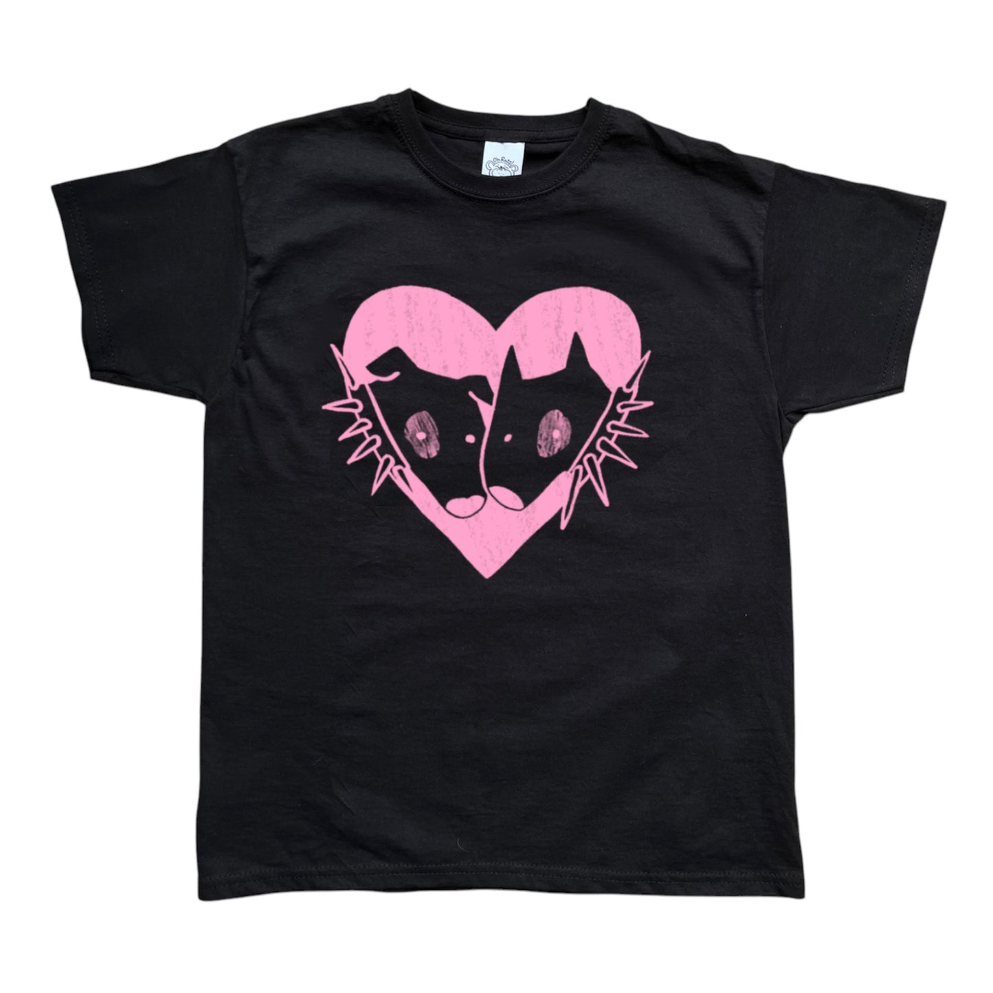 2 dogs in love pink on black Tee