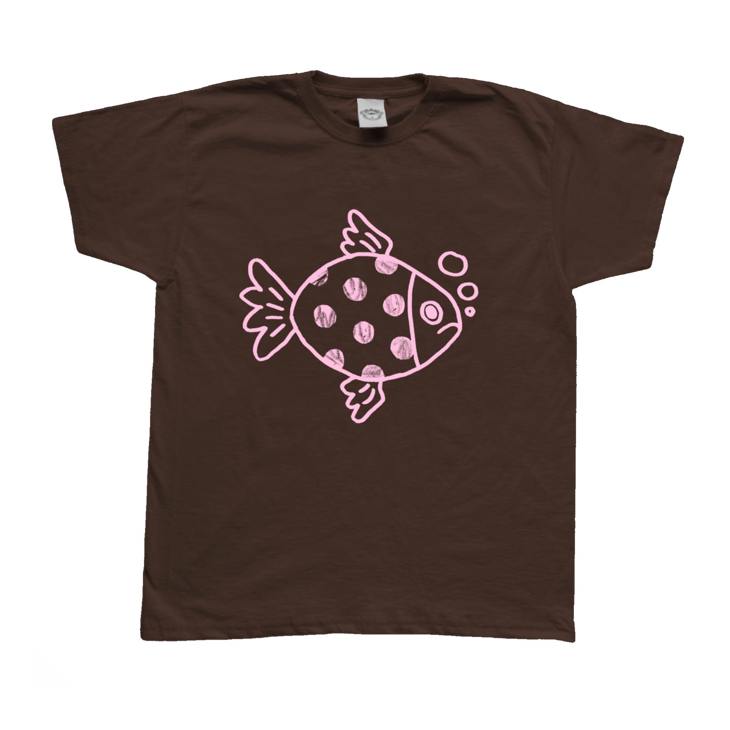Polka dot fishy pink on brown Tee