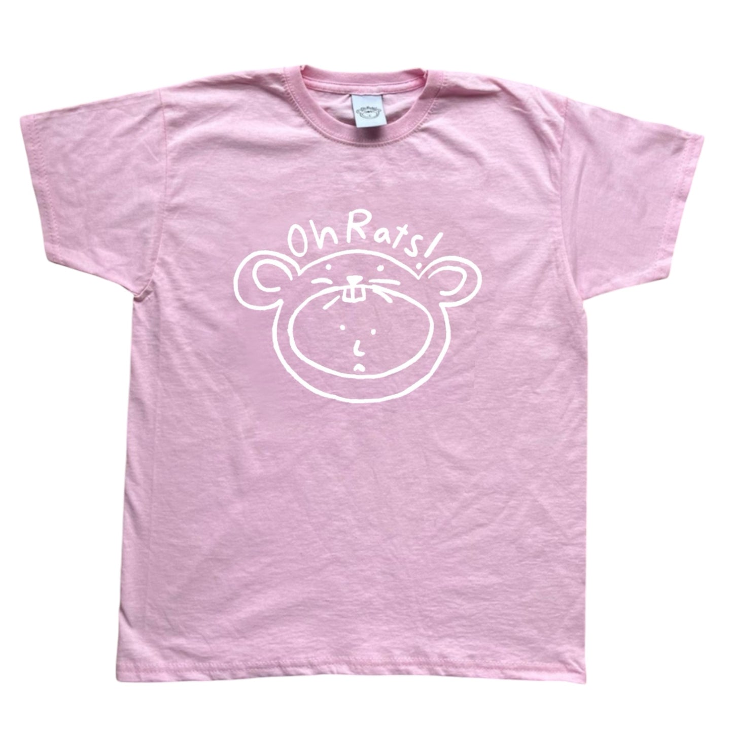 Oh Rats! Logo White on Pink baby tee