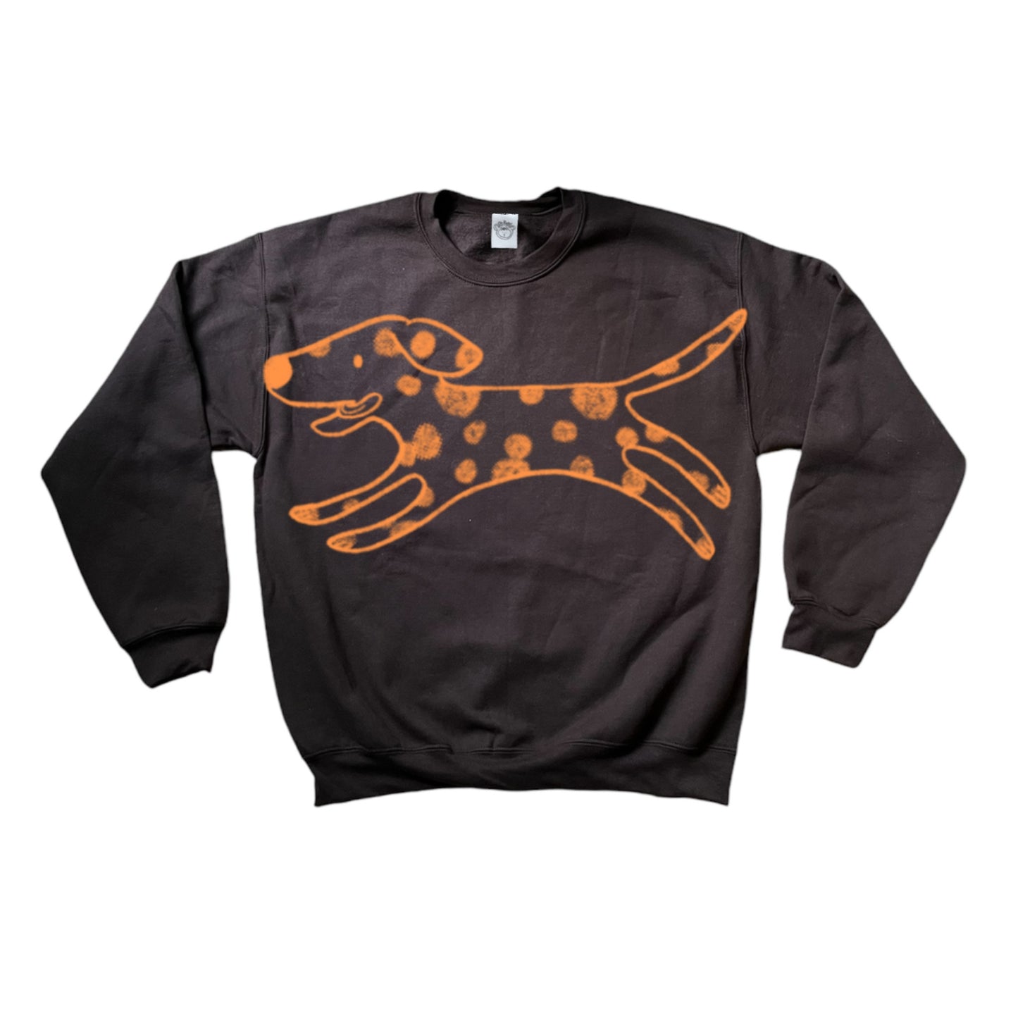 MEGA Polka dot dalmatian dog orange on brown sweatshirt