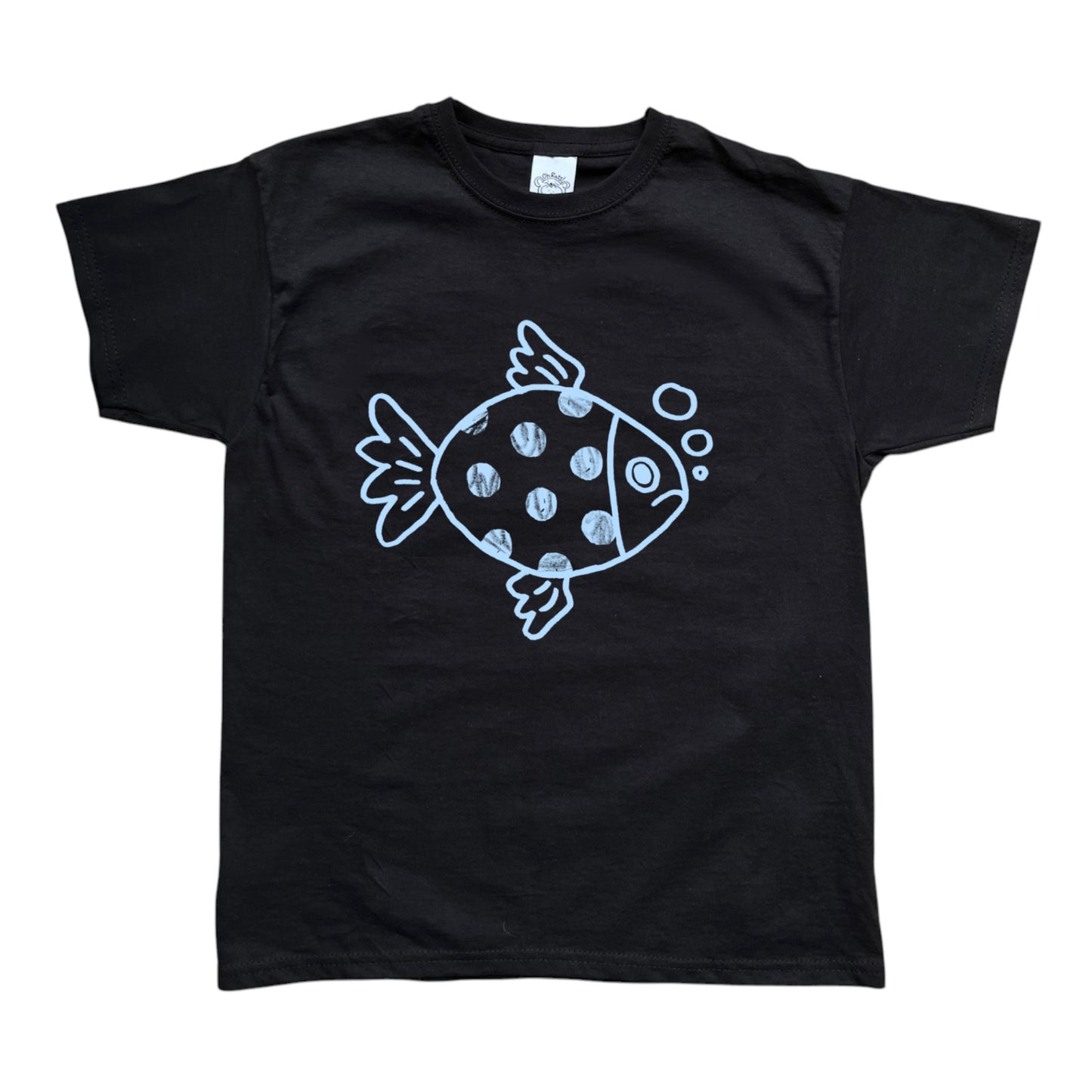 Polka dot fishy light blue on black Tee