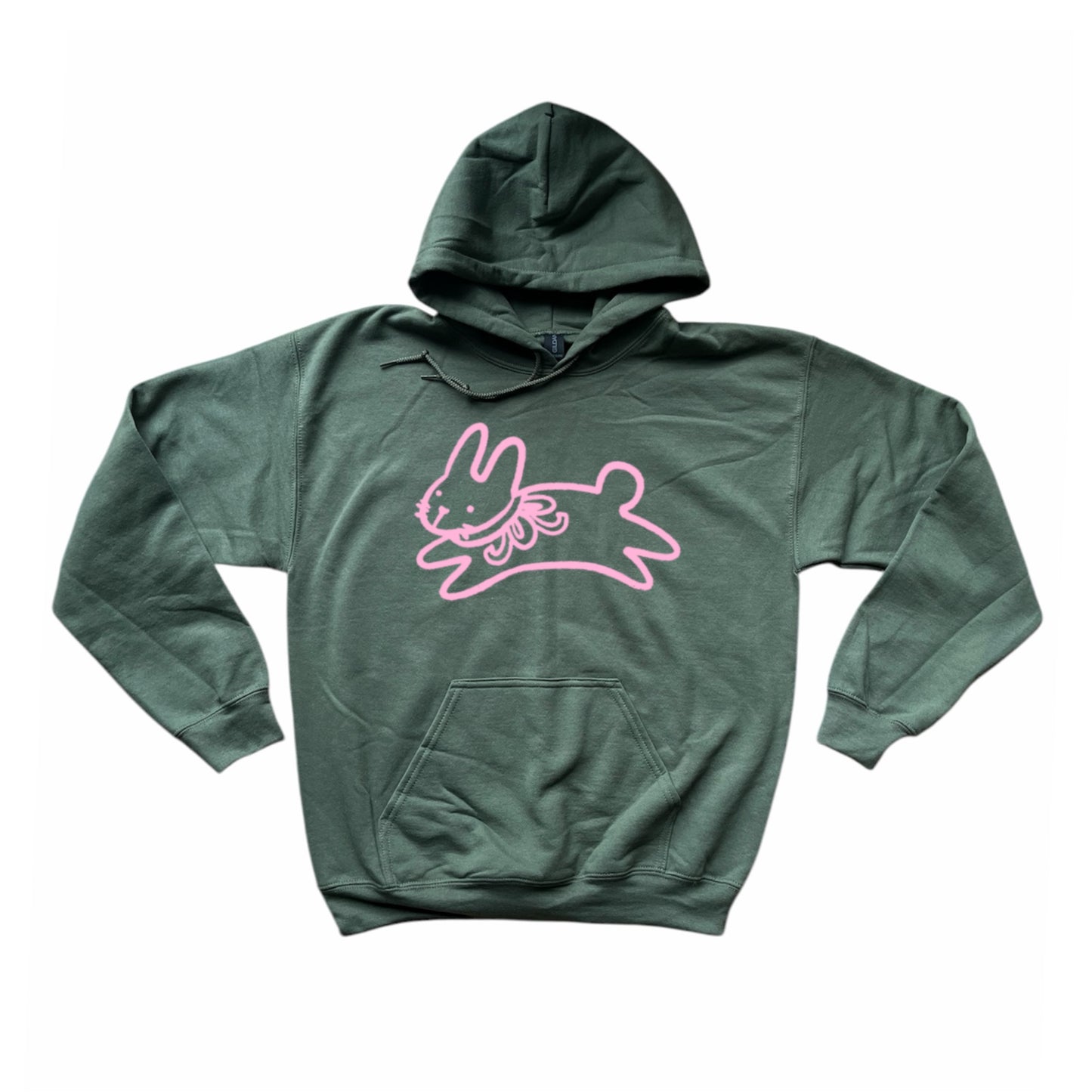 Bow bunny pink on khaki hoodie