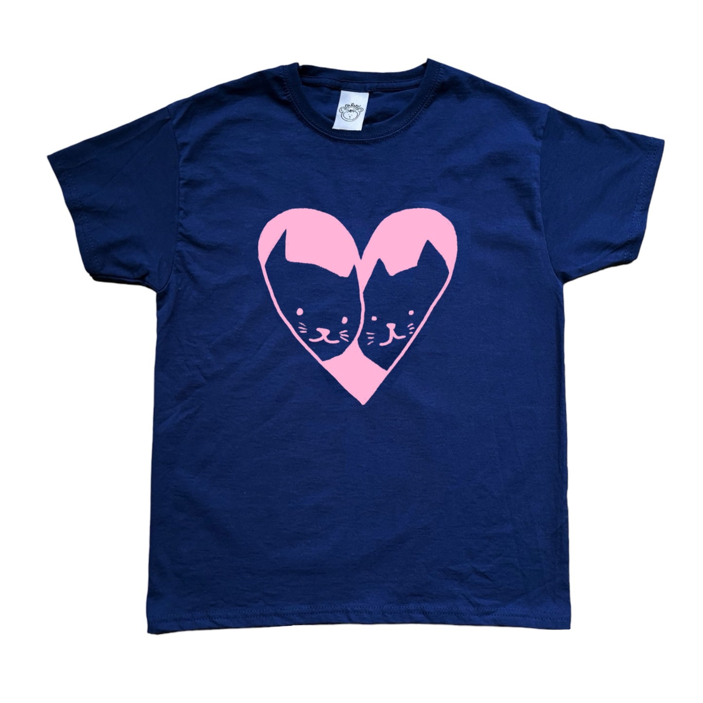 2 Cats in Love light pink on navy Tee