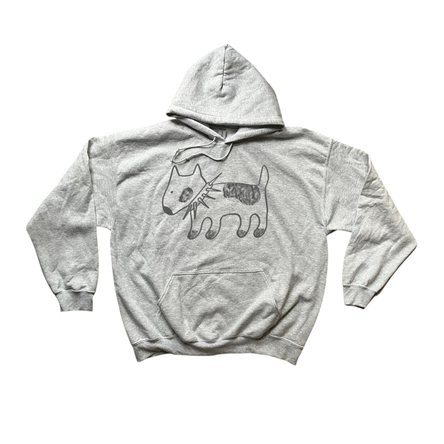 Spiky collar dog dark grey on grey hoodie