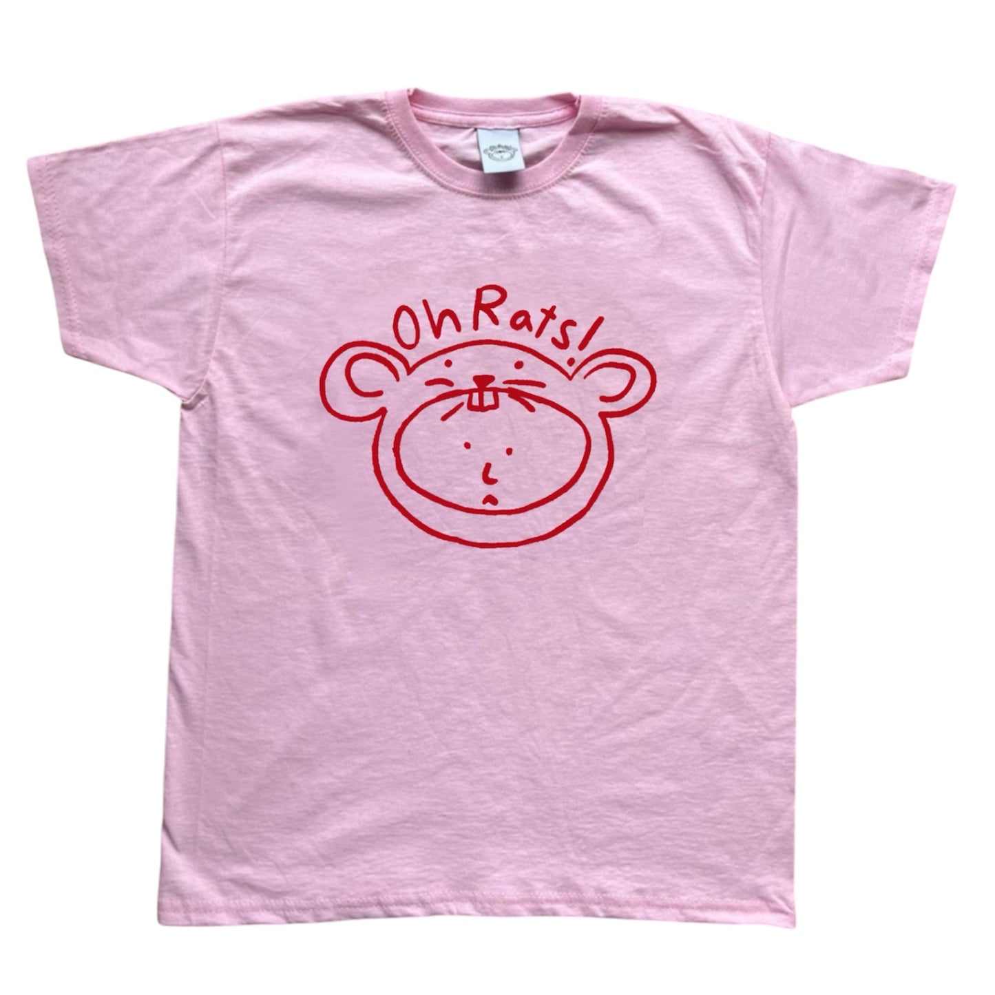 Oh Rats! Logo Red on Pink baby tee