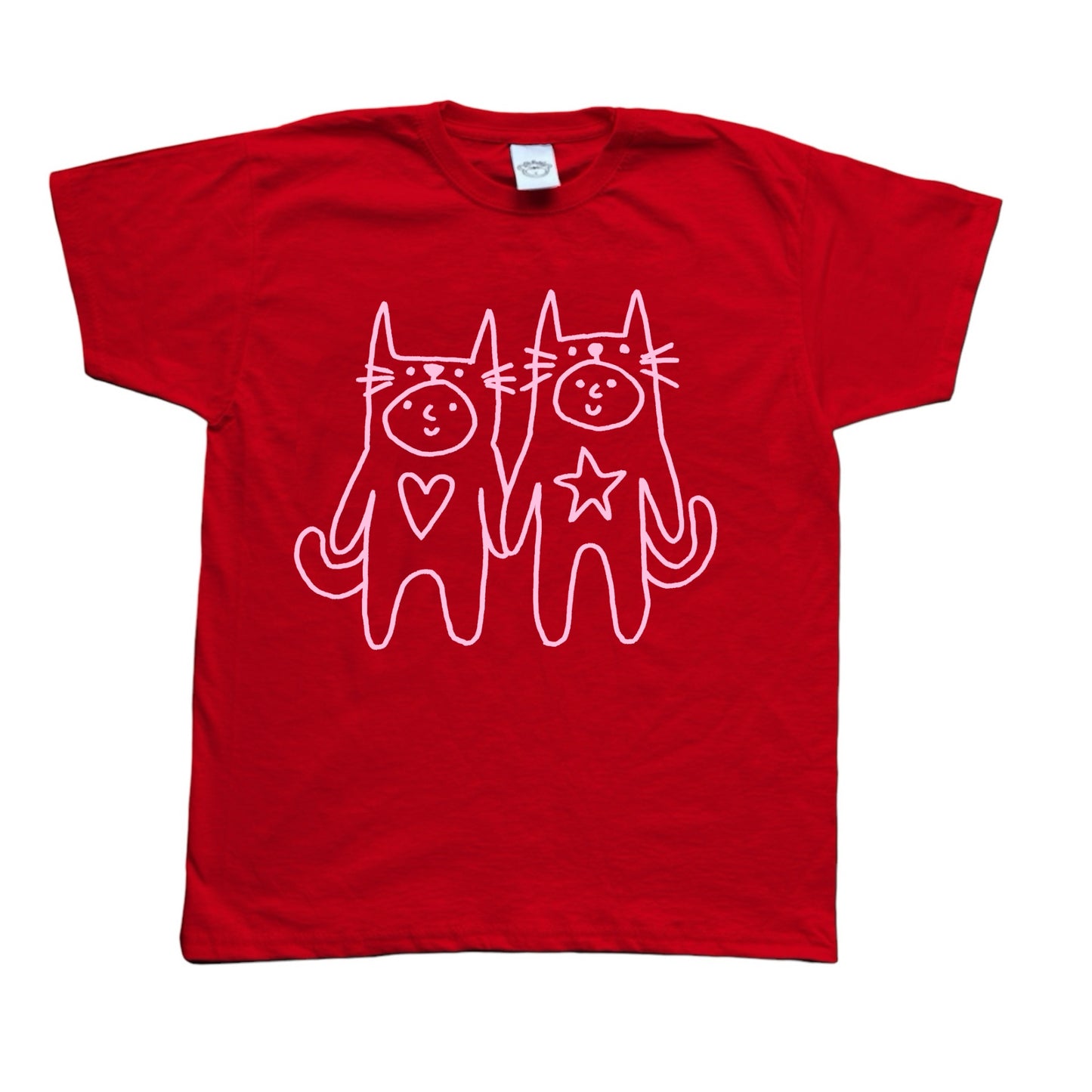 Two critters in love pink on red Tee