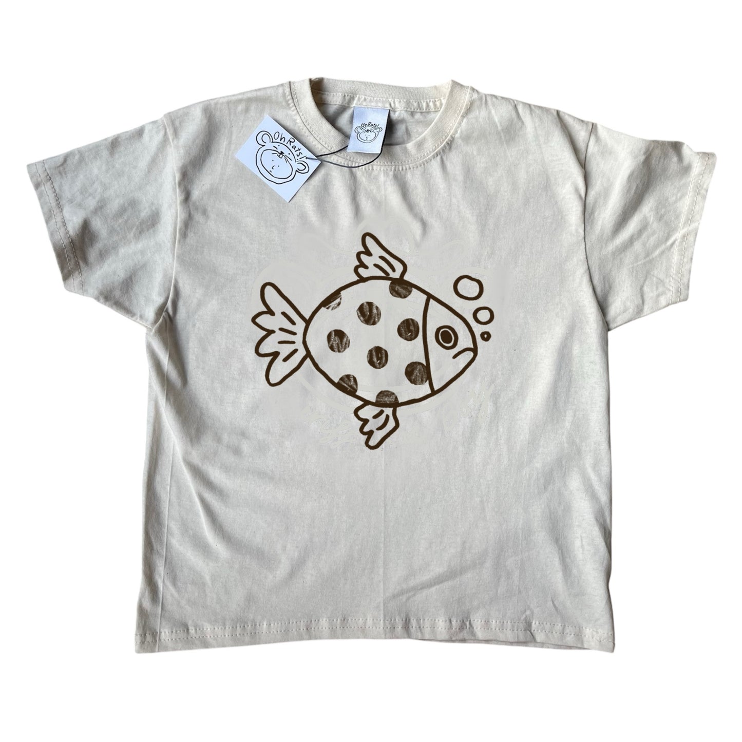Polka dot fishy brown on beige Tee