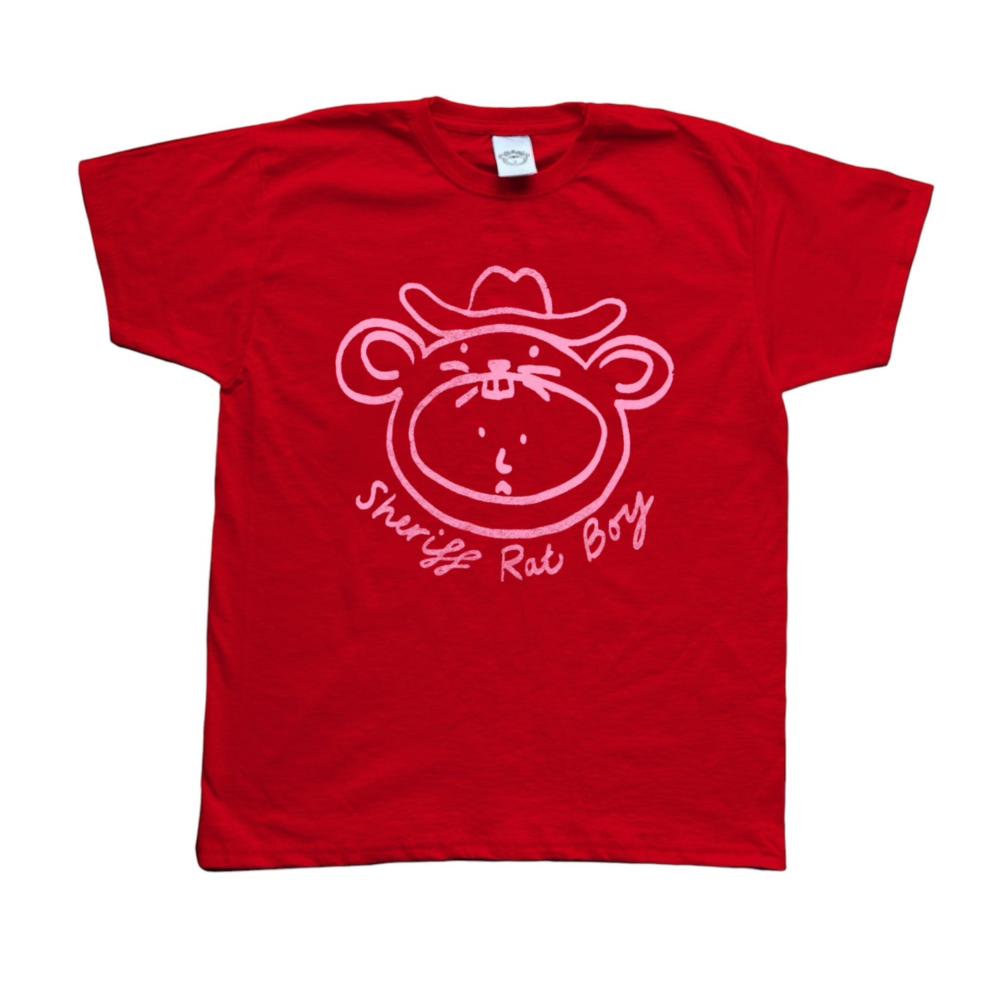 ‘Sheriff Rat Boy' Pink on Red Baby Tee