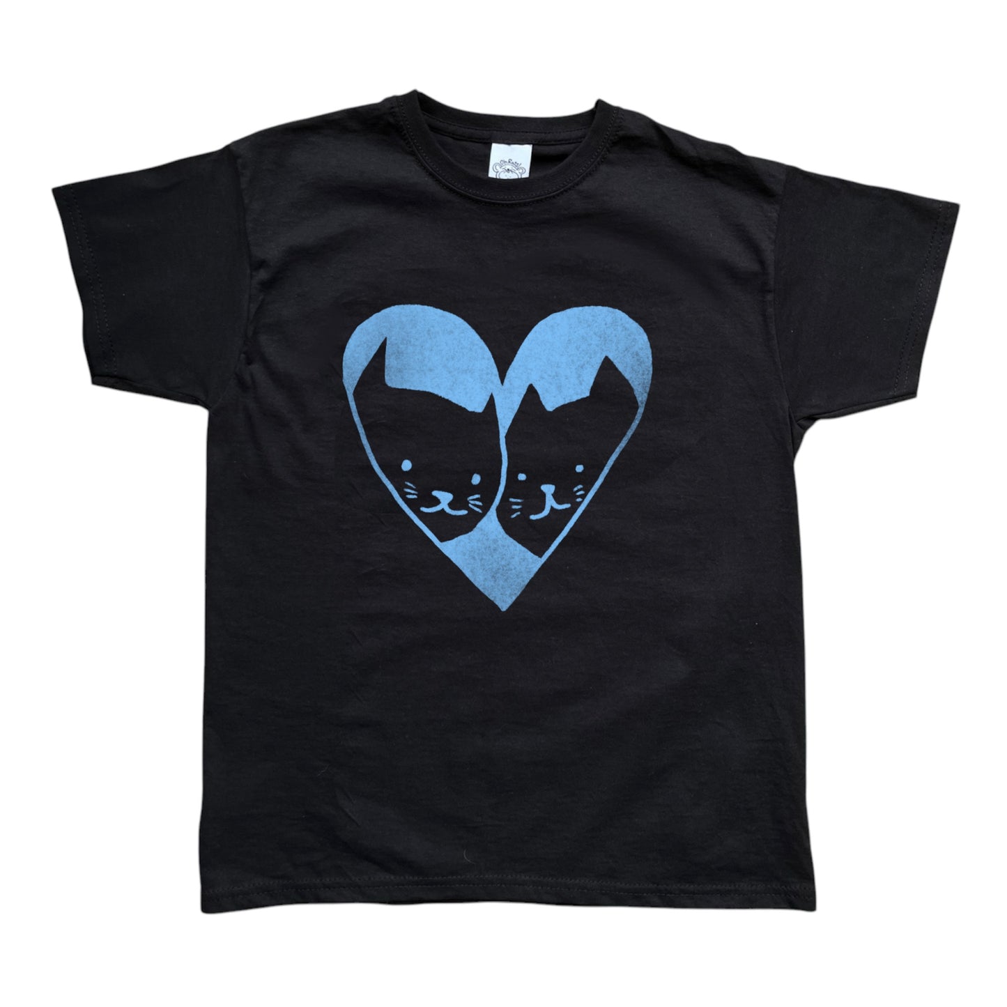 2 Cats in Love light blue on black Tee