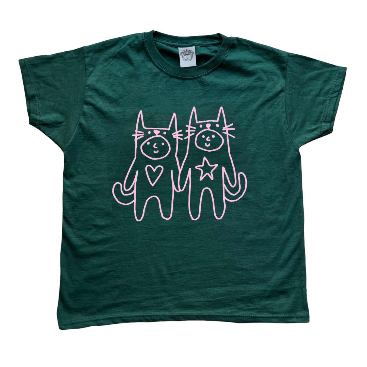 Two critters in love light pink on forest green Tee