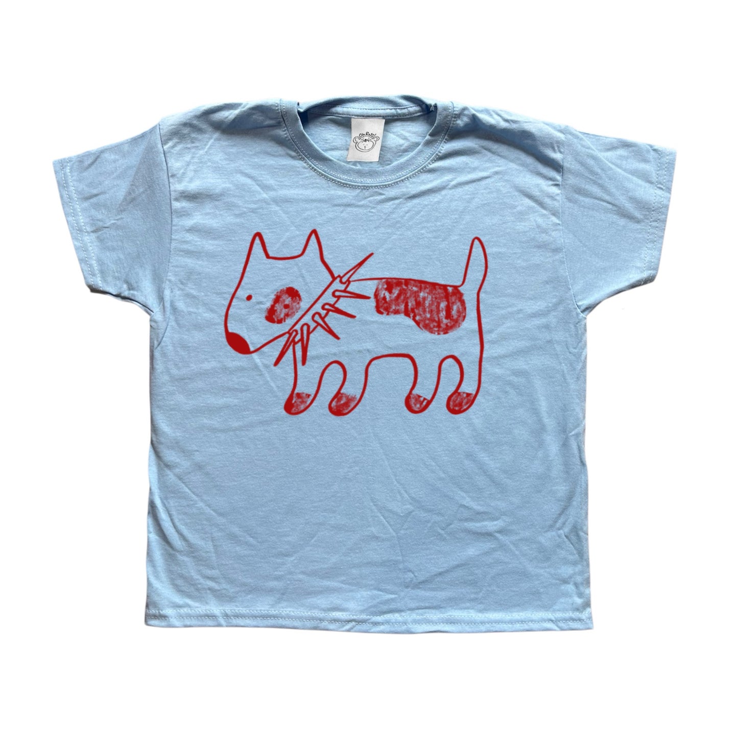 Spiky collar dog red on baby blue Tee