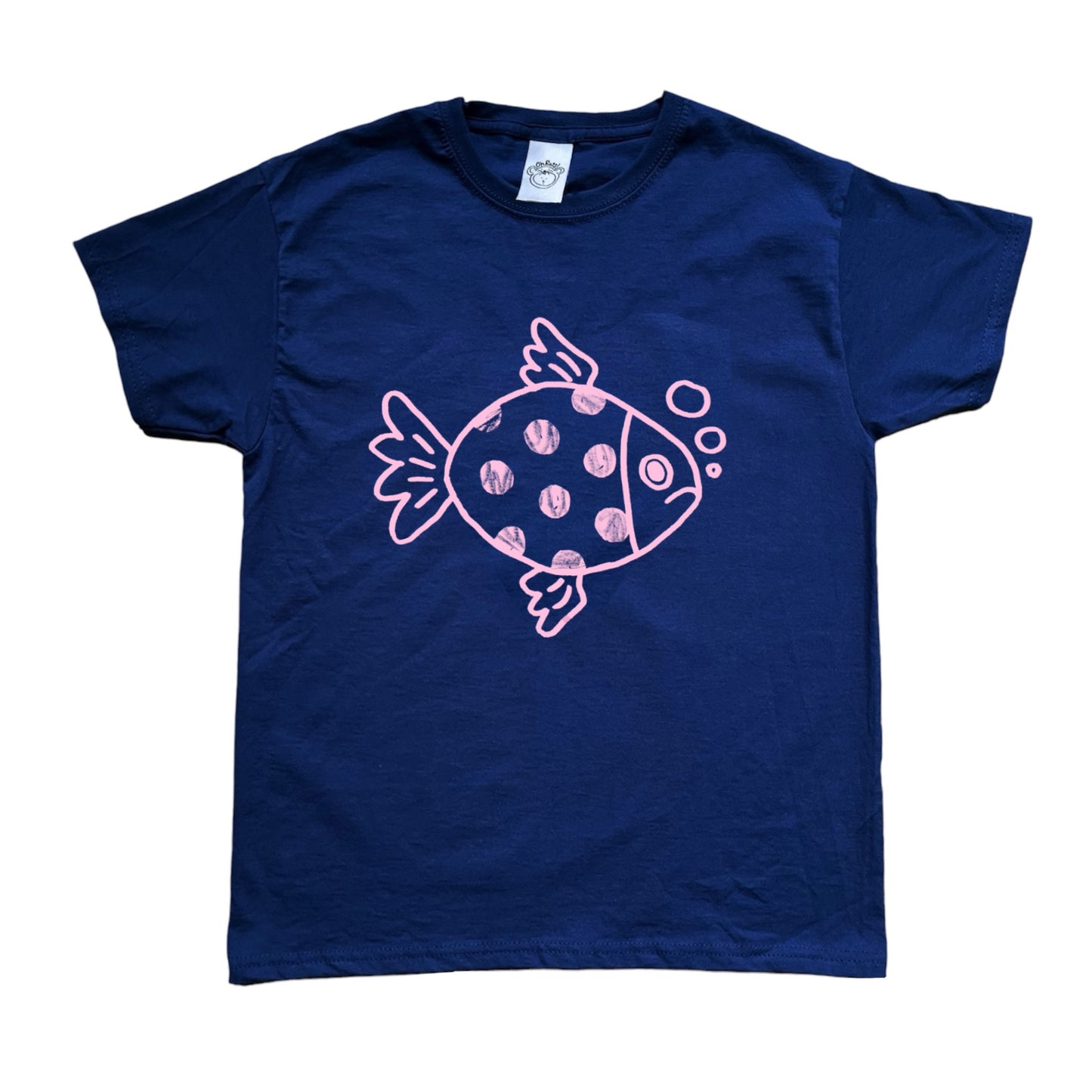 Polka dot fishy light pink on navy Tee