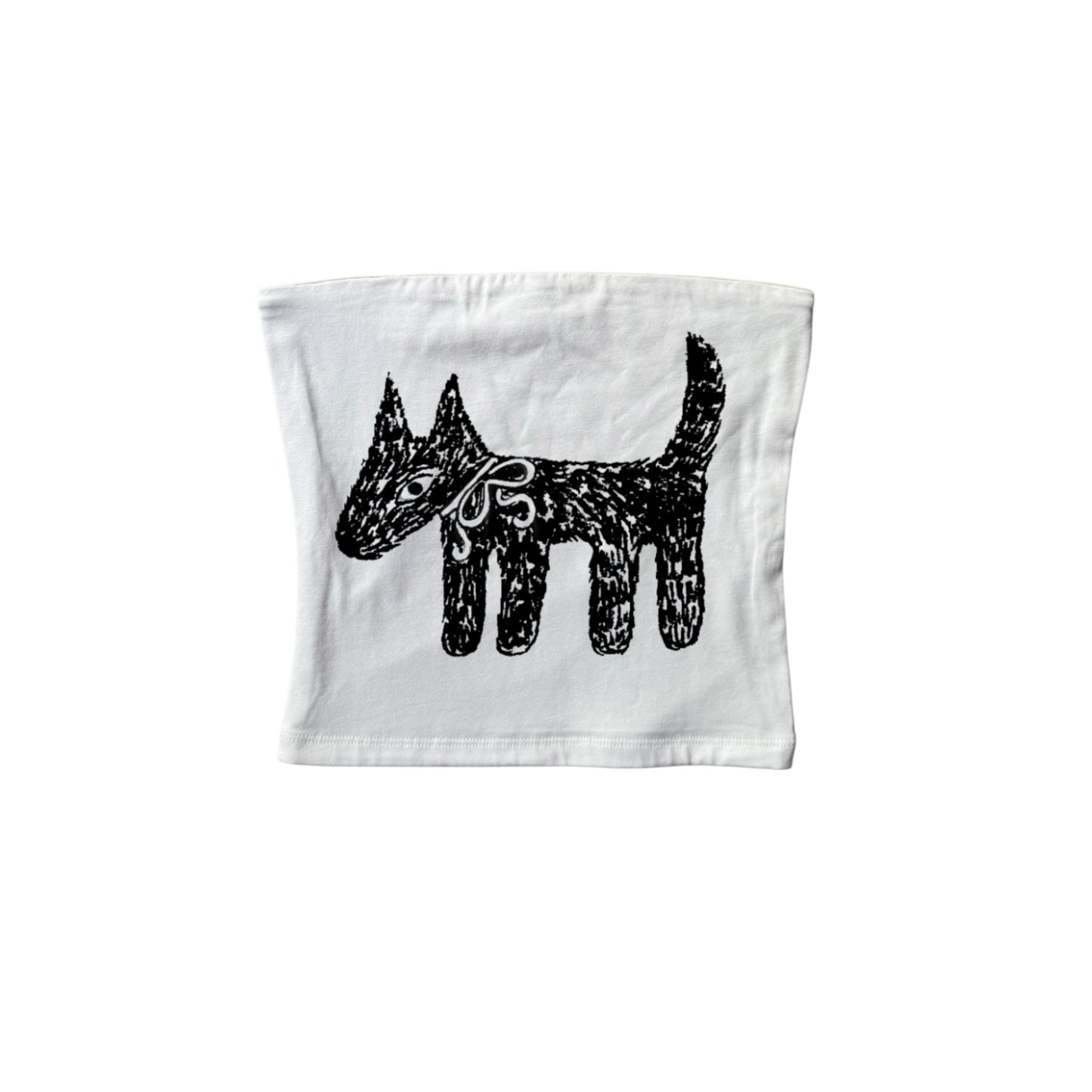 Black on white scruffy bow dog bandeau top