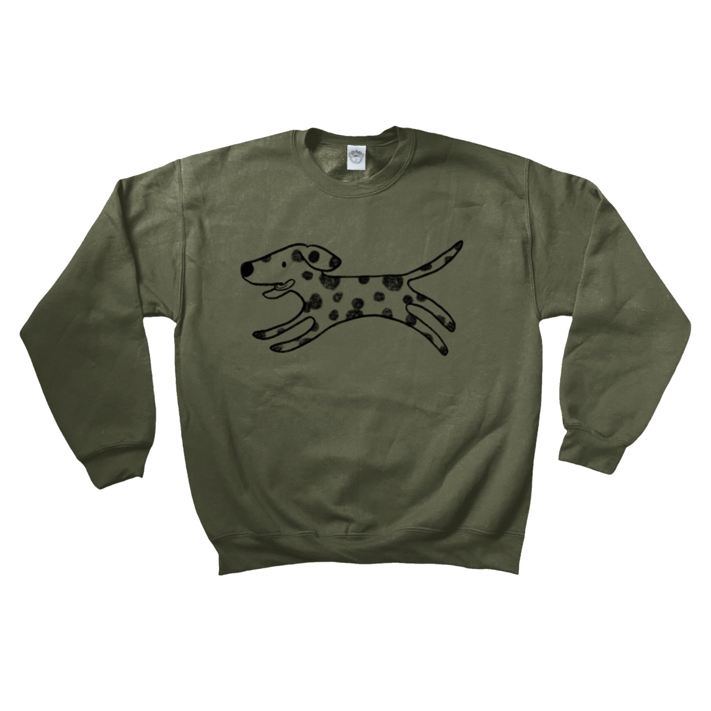 Polka dot dalmatian dog black on khaki sweatshirt