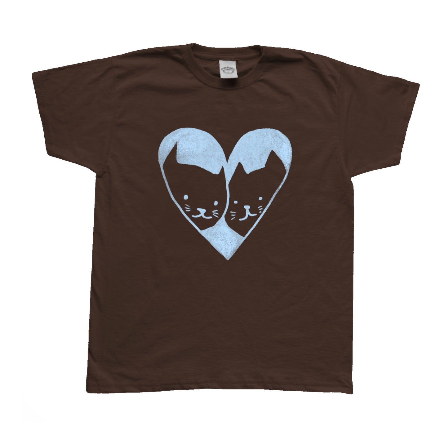 Cats in Love light blue on brown Tee
