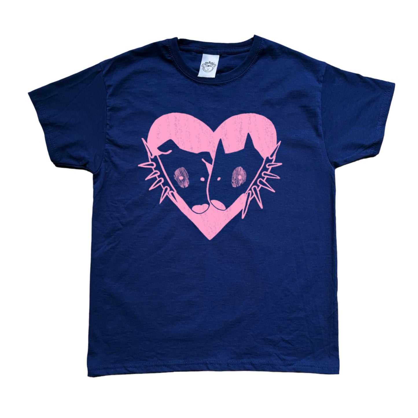 2 dogs in love pink on navy Tee
