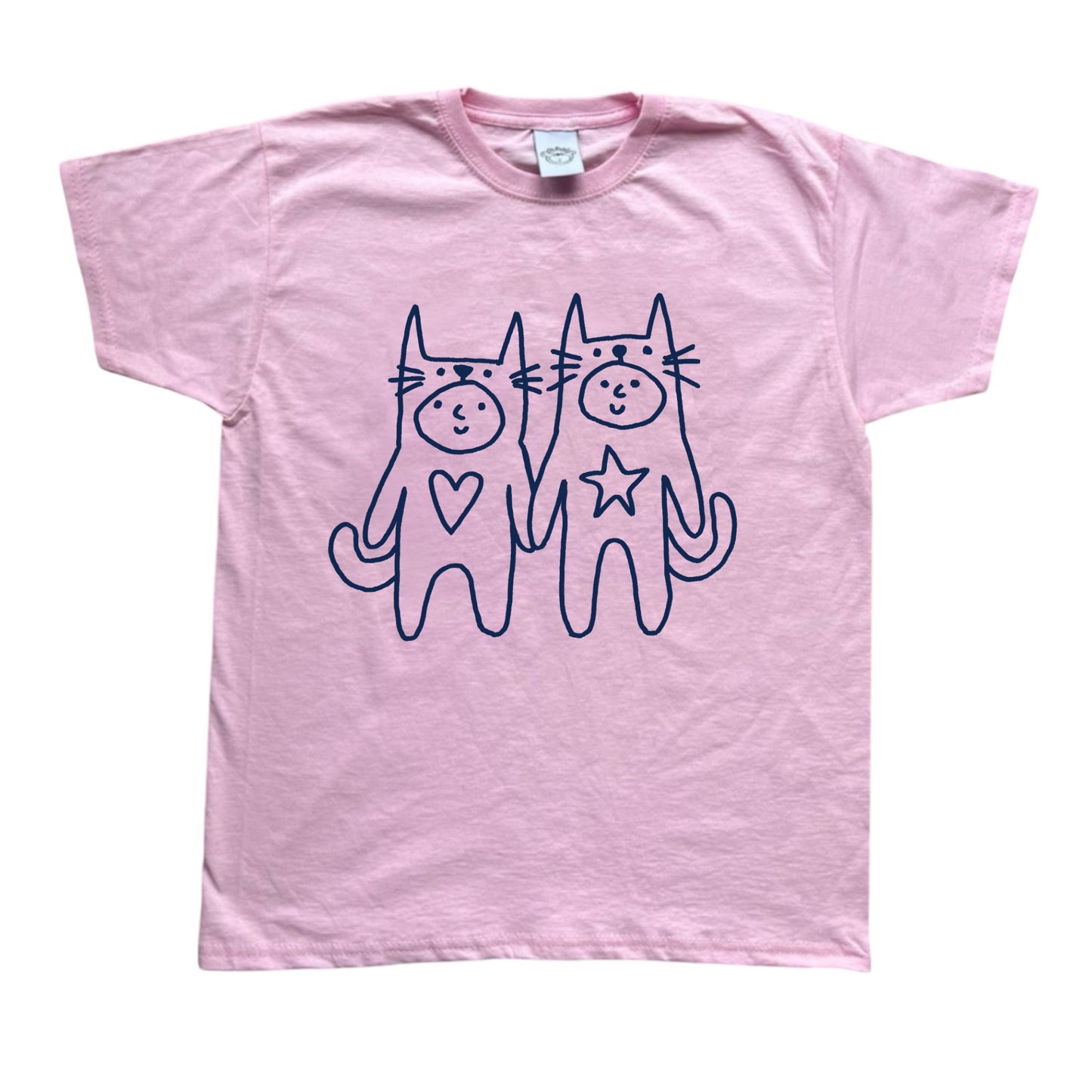 Two critters in love navy on pink Tee