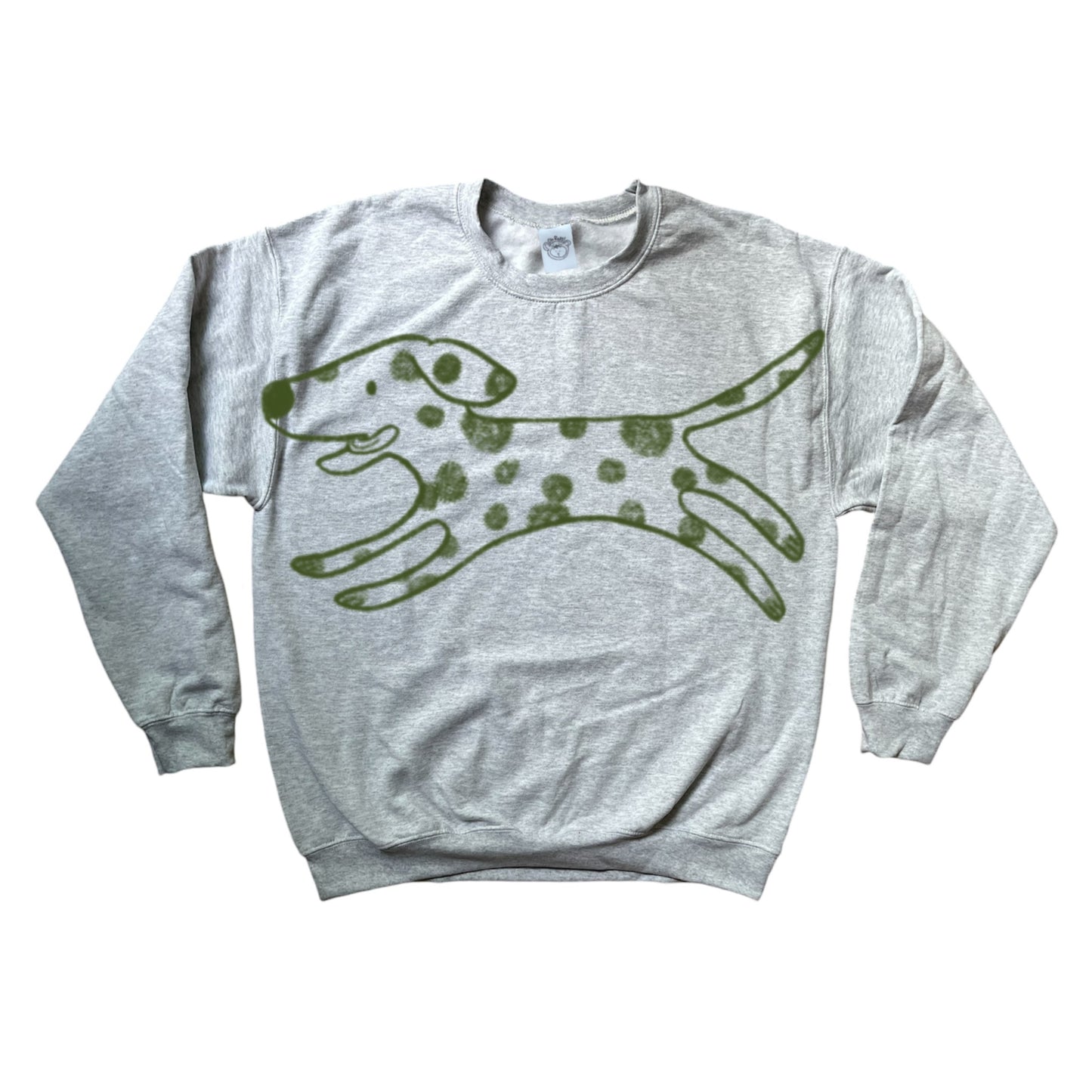 MEGA Polka dot dalmatian dog khaki on grey sweatshirt