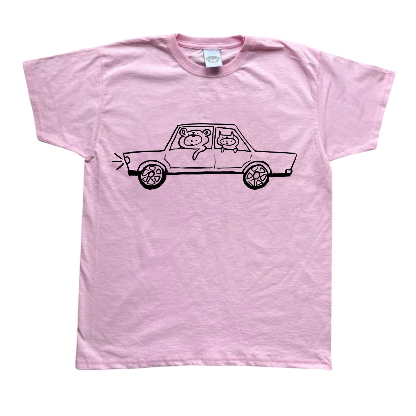 Black on pink critter road trip tee