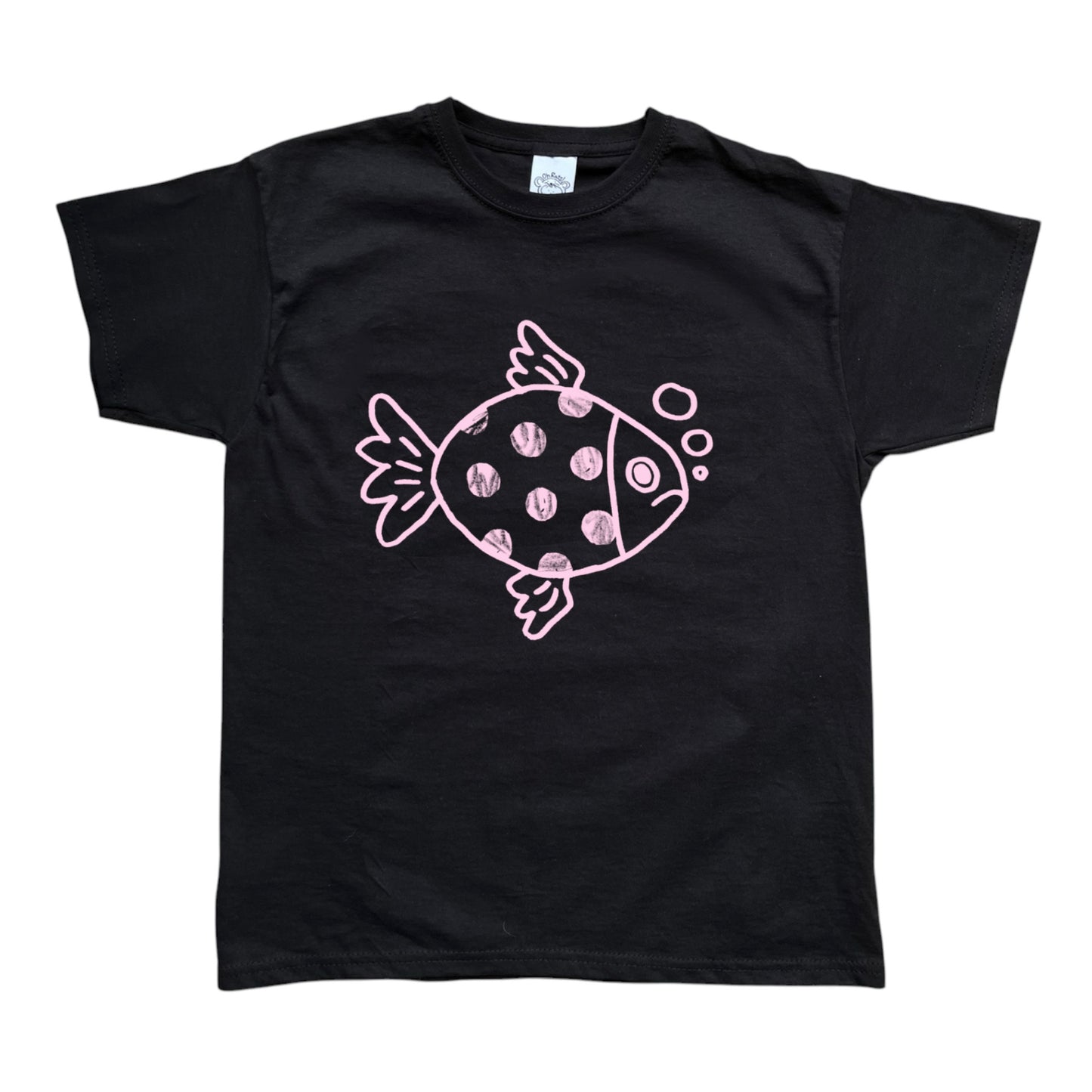 Polka dot fishy light pink on black Tee