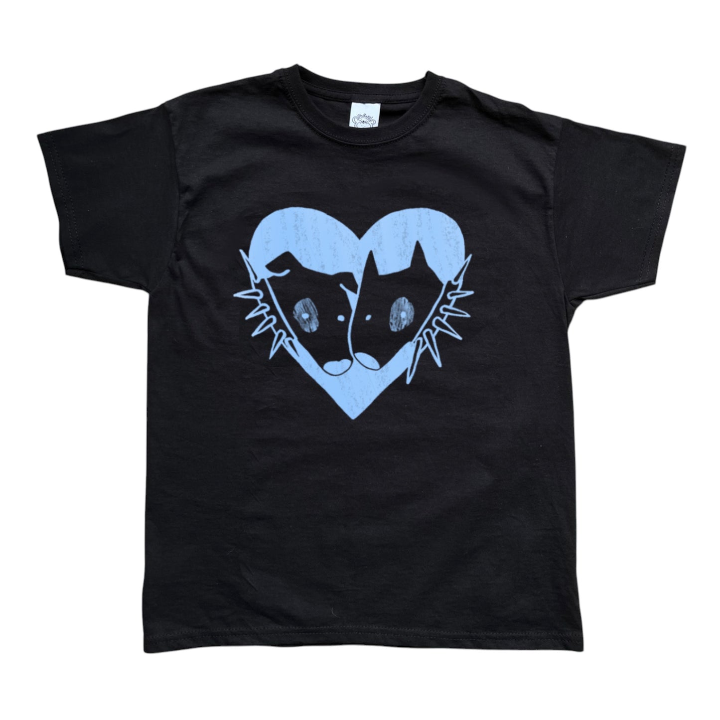 2 dogs in love light blue on black Tee