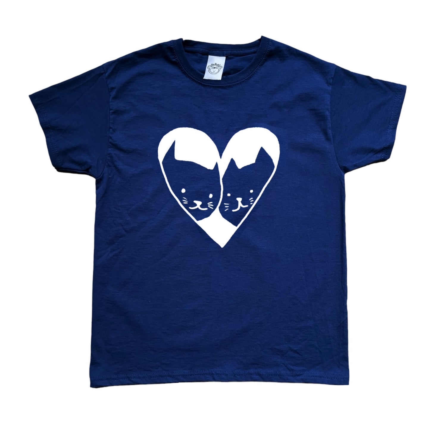 2 Cats in Love white on navy Tee