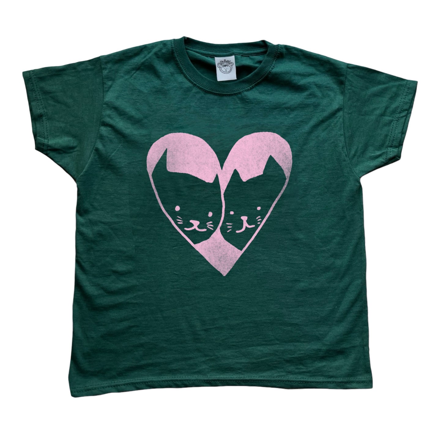 2 Cats in Love light pink on forest green Baby Tee