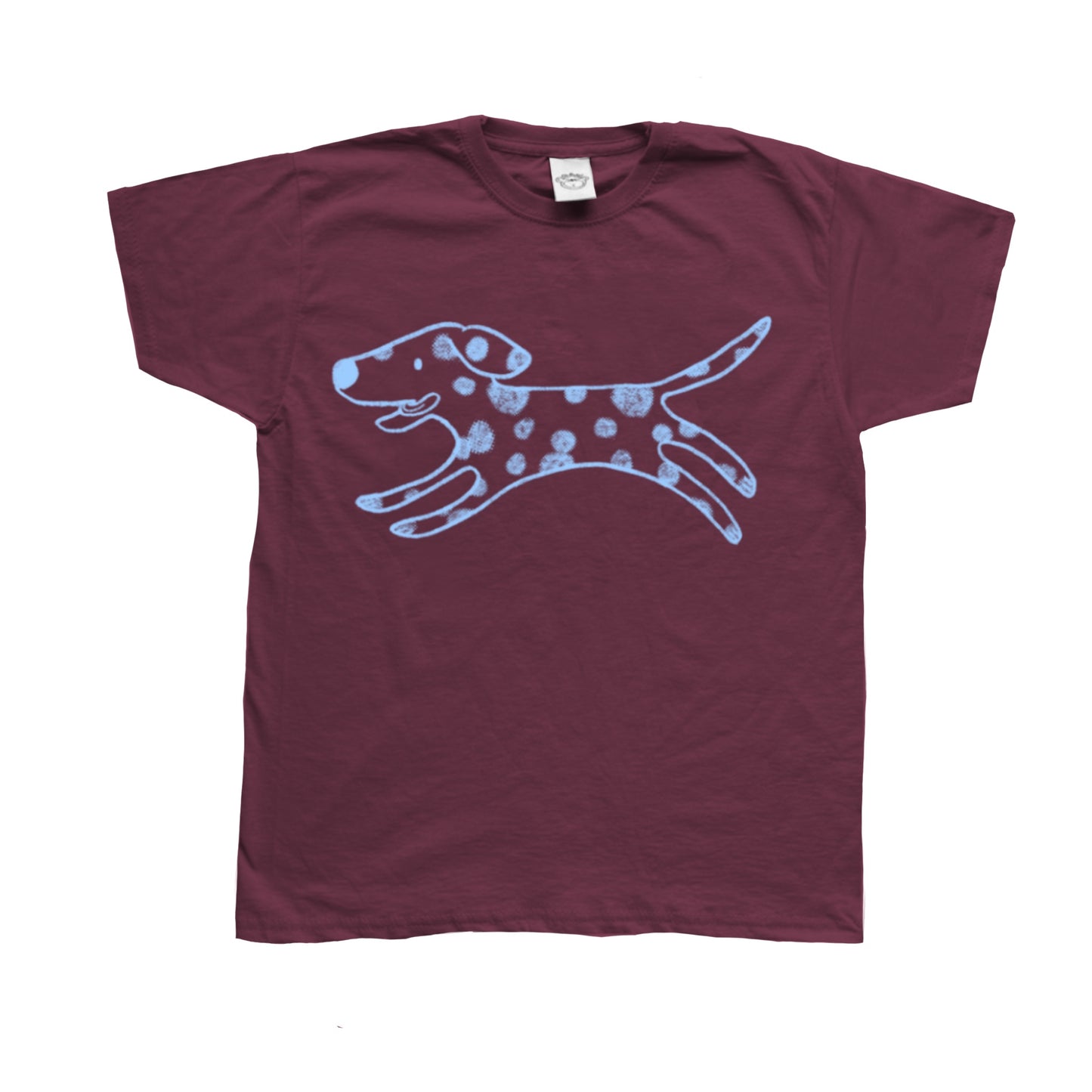 Polka dot dalmatian light blue on burgundy Tee