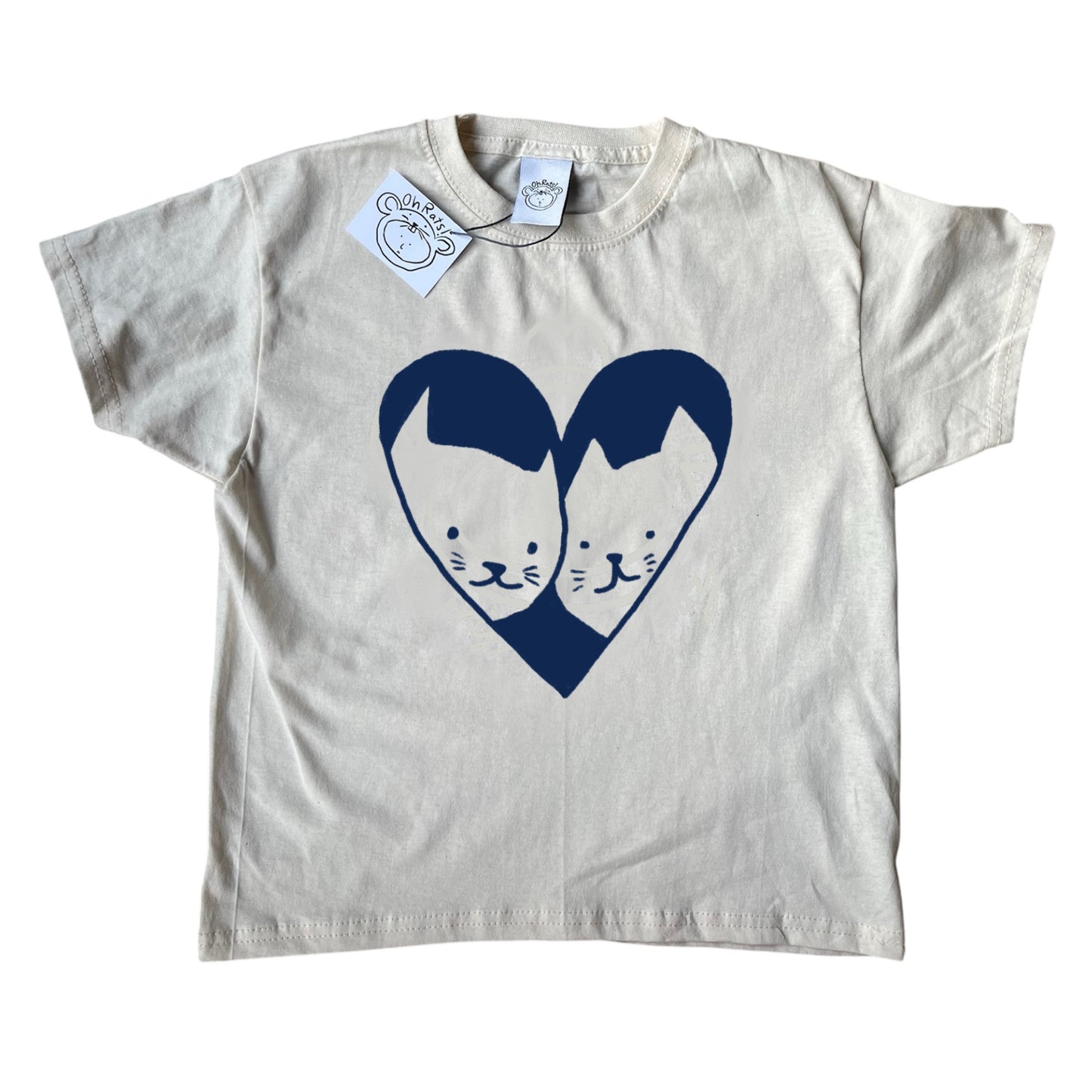 2 Cats in Love navy on beige Tee