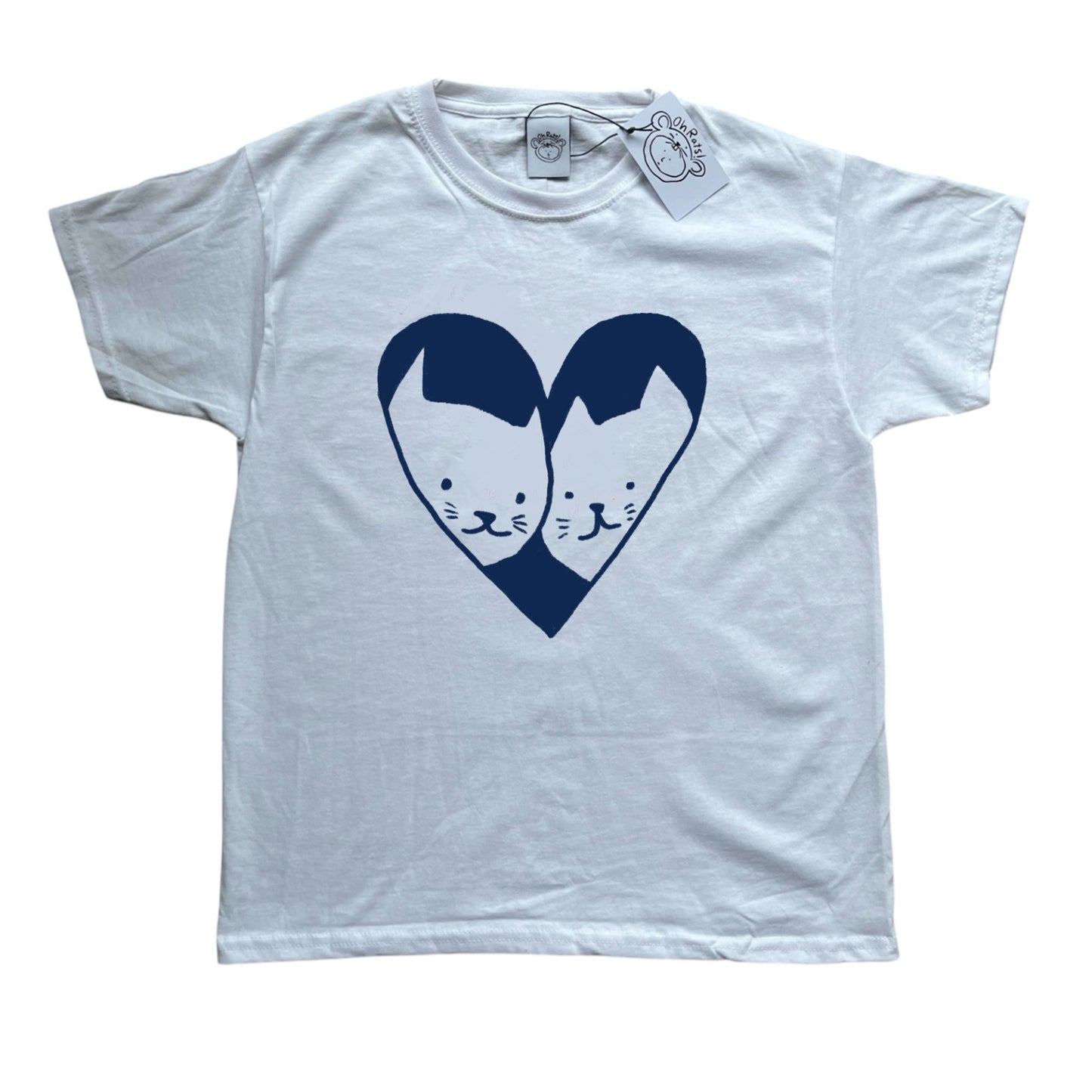 2 Cats in Love navy on white Tee
