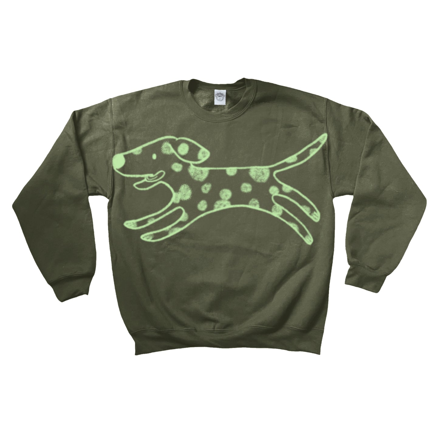MEGA Polka dot dalmatian dog light green on khaki sweatshirt