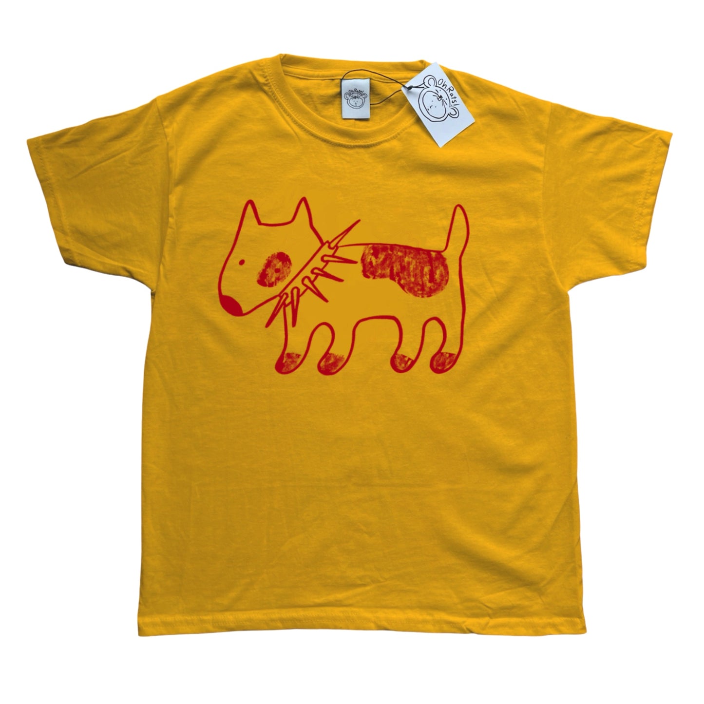 Spiky collar dog red on yellow Tee