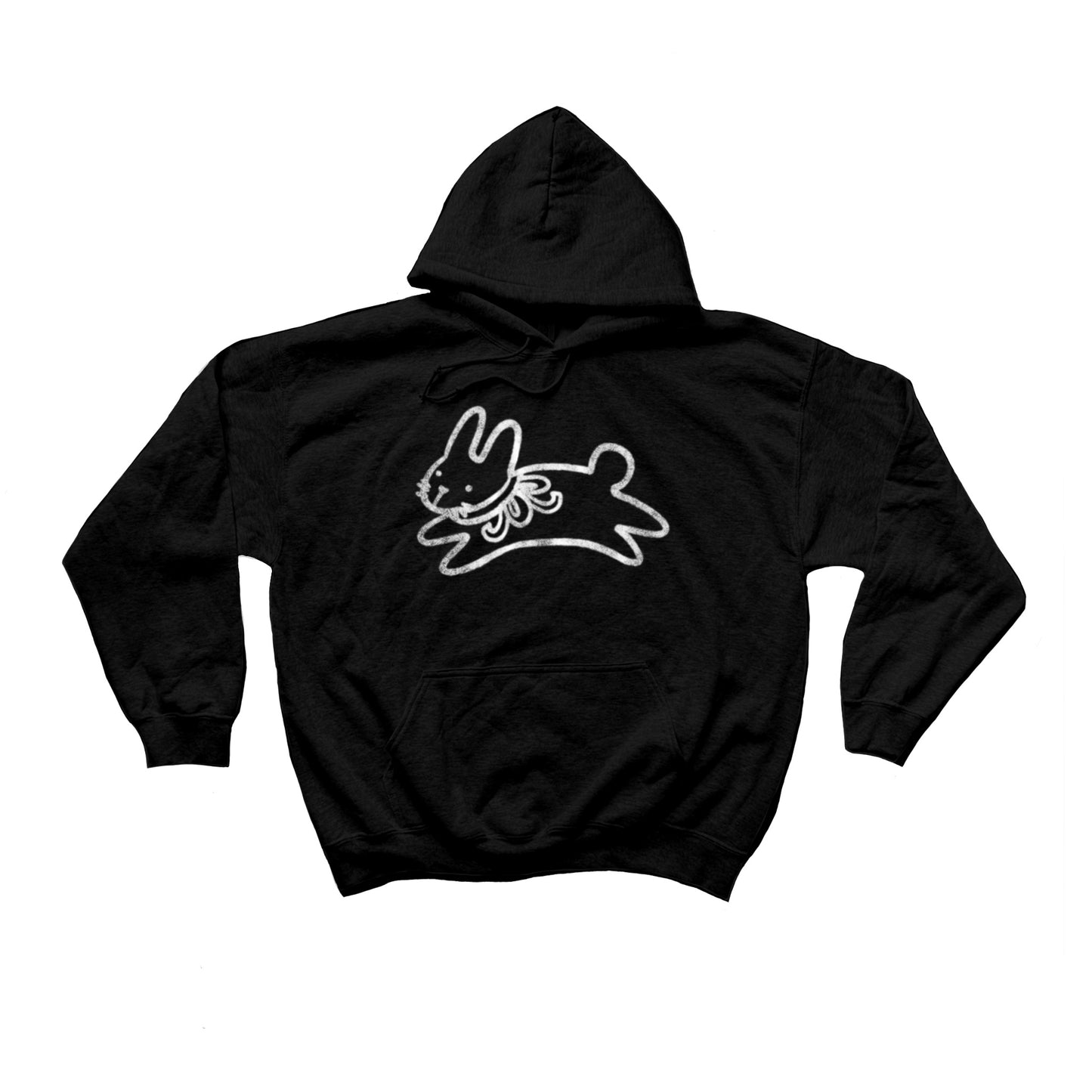 Bow bunny white on black hoodie