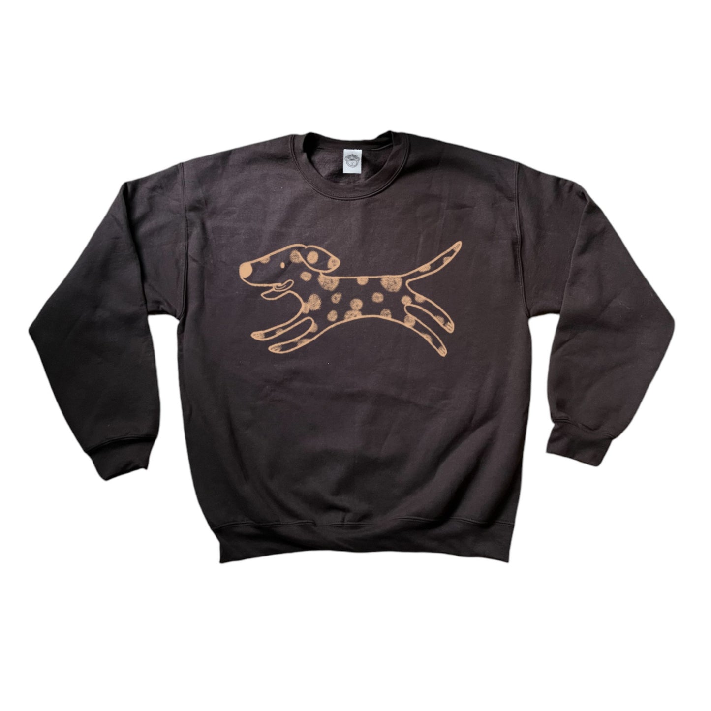Polka dot dalmatian dog beige on brown sweatshirt