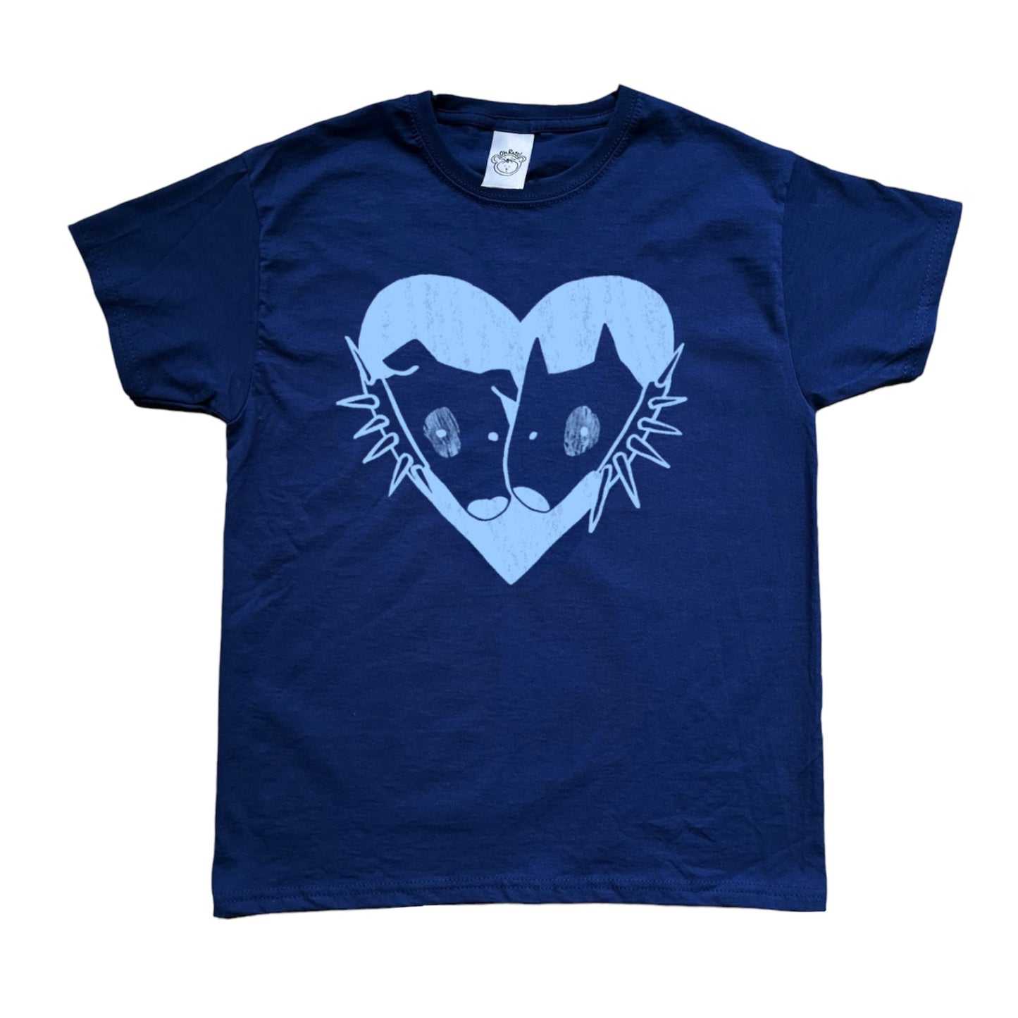 2 dogs in love light blue on navy Tee