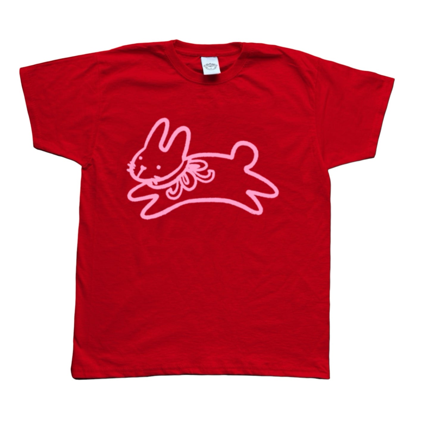 Bow bunny pink on red tee