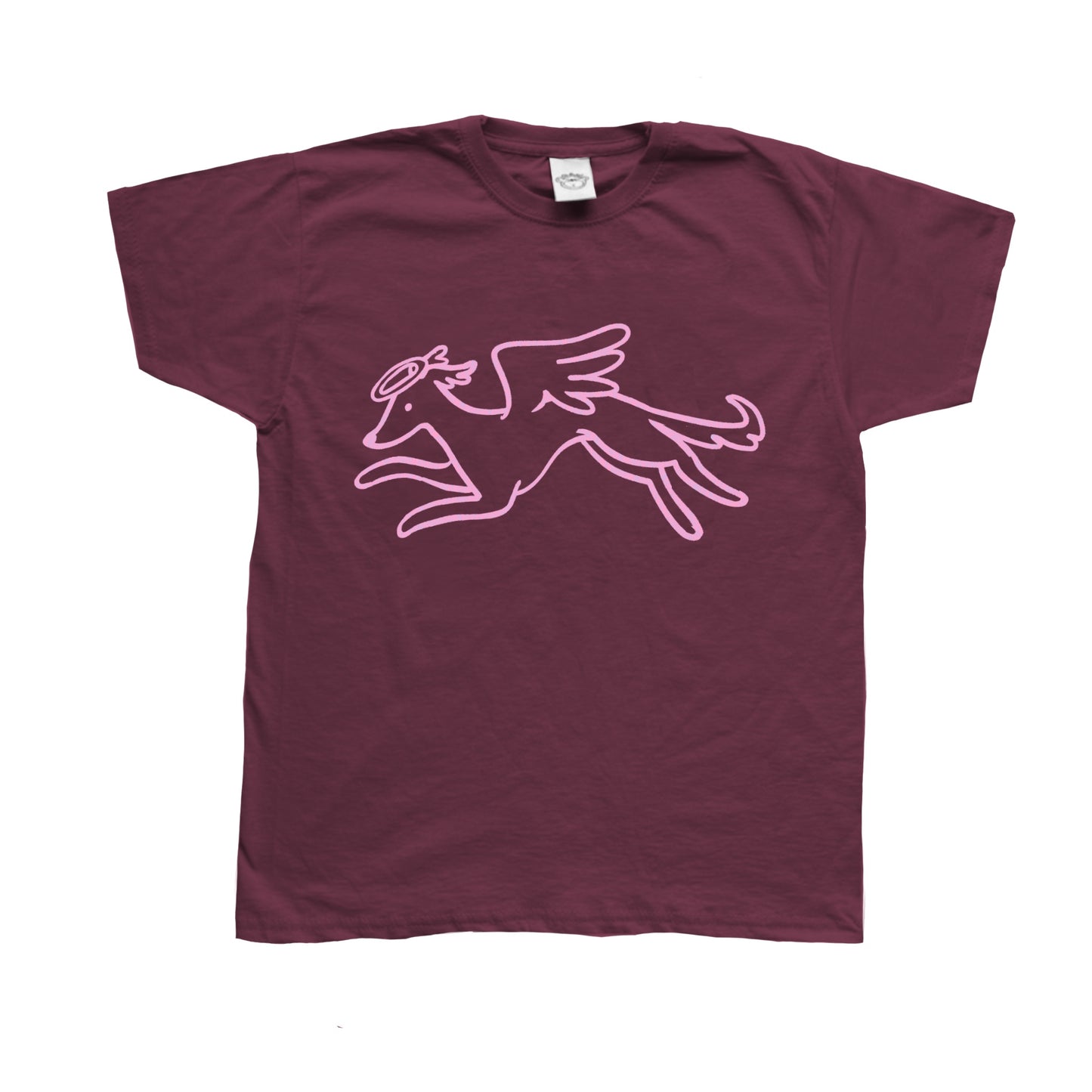 Heavenly Hound pink on burgundy Tee