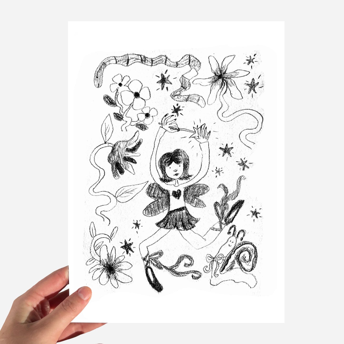 A5 Black and White Fairy Print