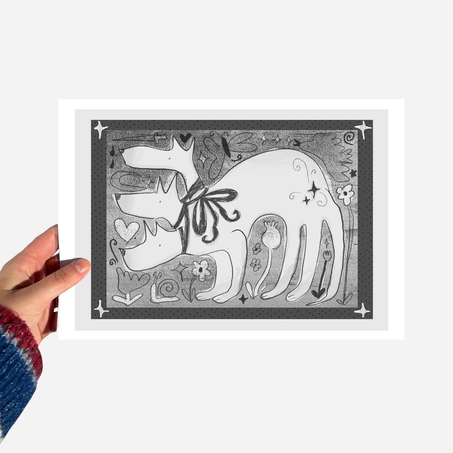 A5 Black and White Cerberus Print