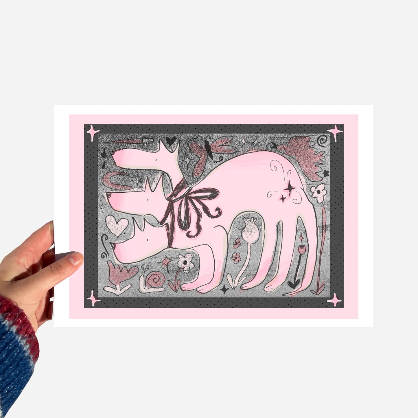 A5 Black and Pink Cerberus Print